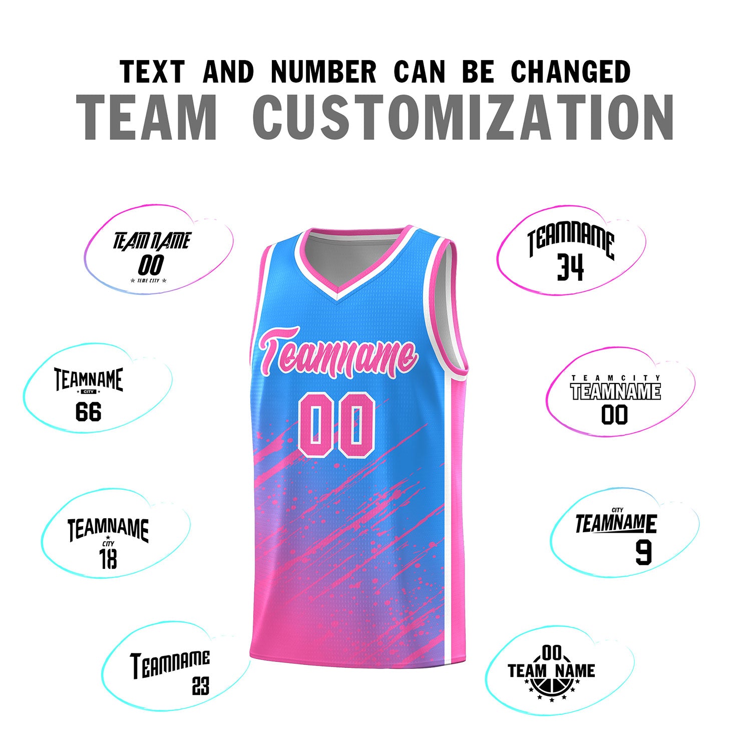 Custom Powder Blue Basketball Kits With Pink Paint Graffiti