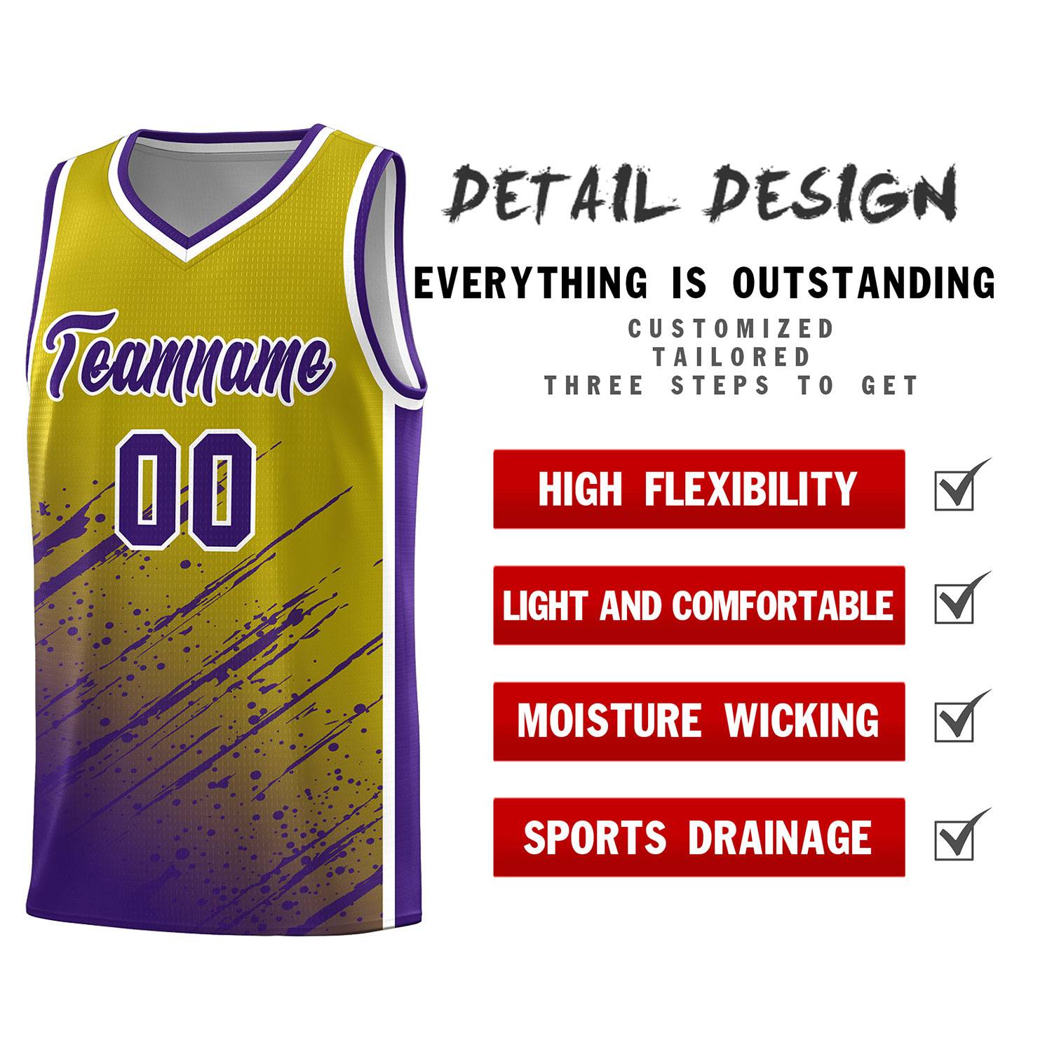 Custom Old Gold Basketball Kits With Purple Paint Graffiti