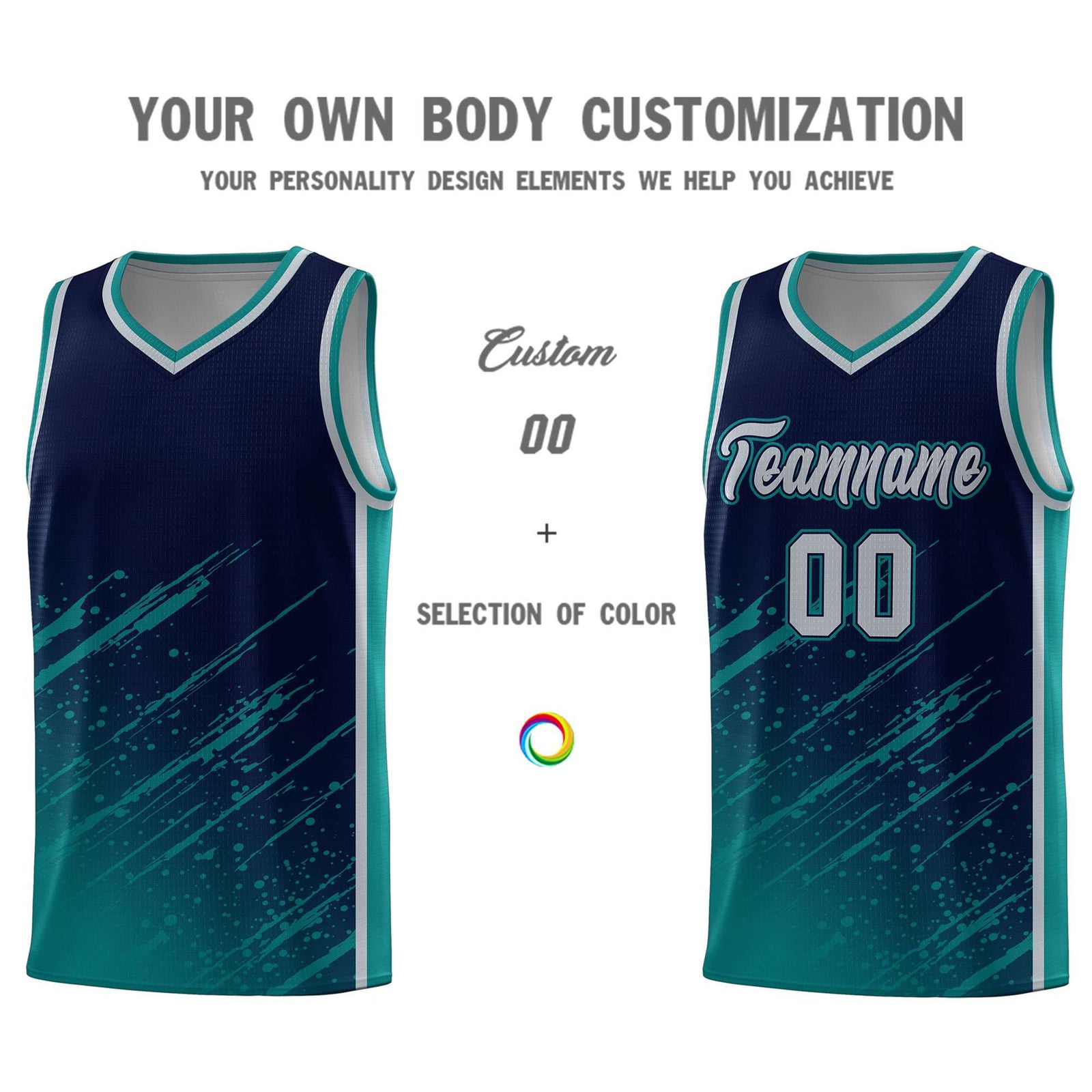 Custom Navy Basketball Kits With Aqua Paint Graffiti