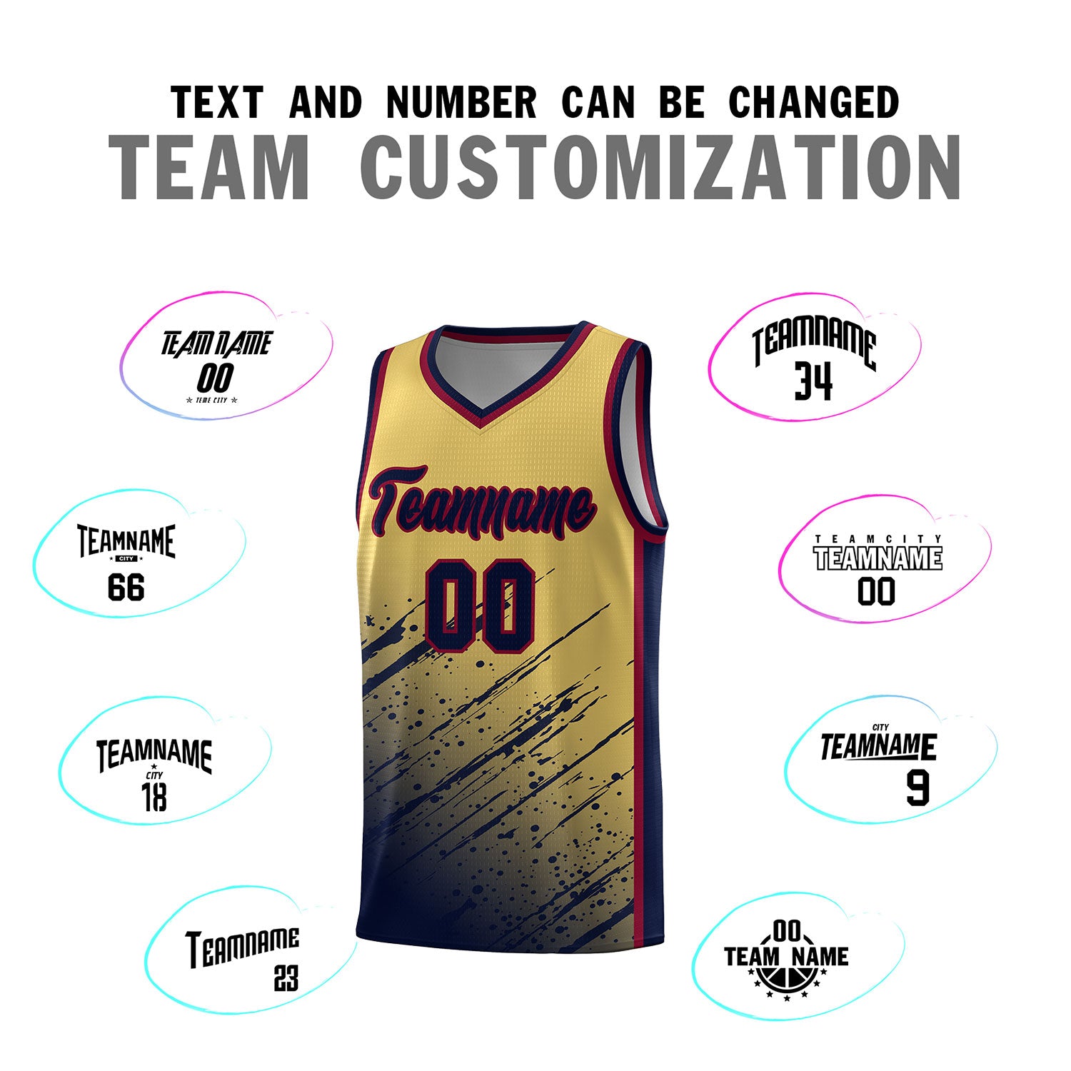 Custom Khaki Basketball Kits With Navy Paint Graffiti