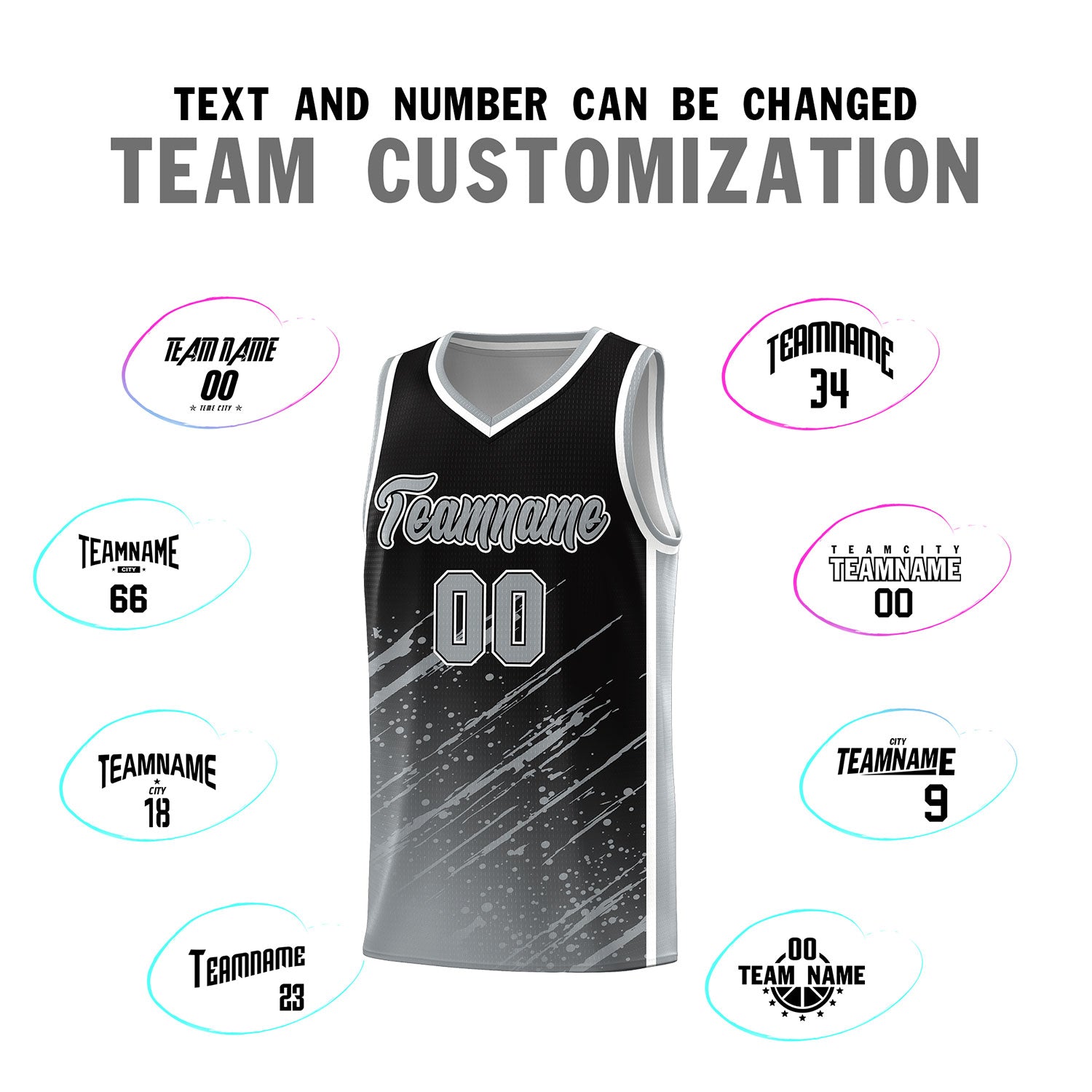 Custom Black Basketball Kits With Gray Paint Graffiti