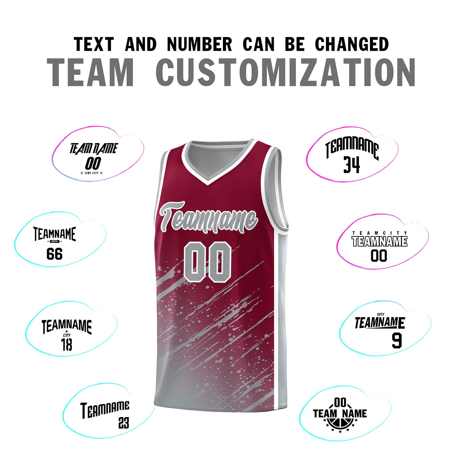 Custom Crimson Basketball Kits With Gray Paint Graffiti