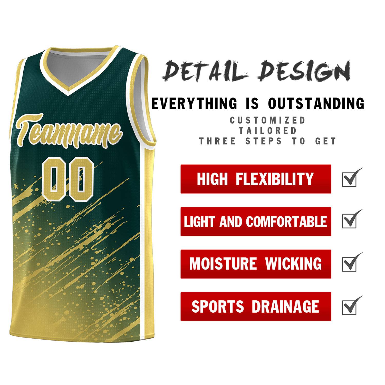 Custom Midnight Green Basketball Kits With Khaki Paint Graffiti
