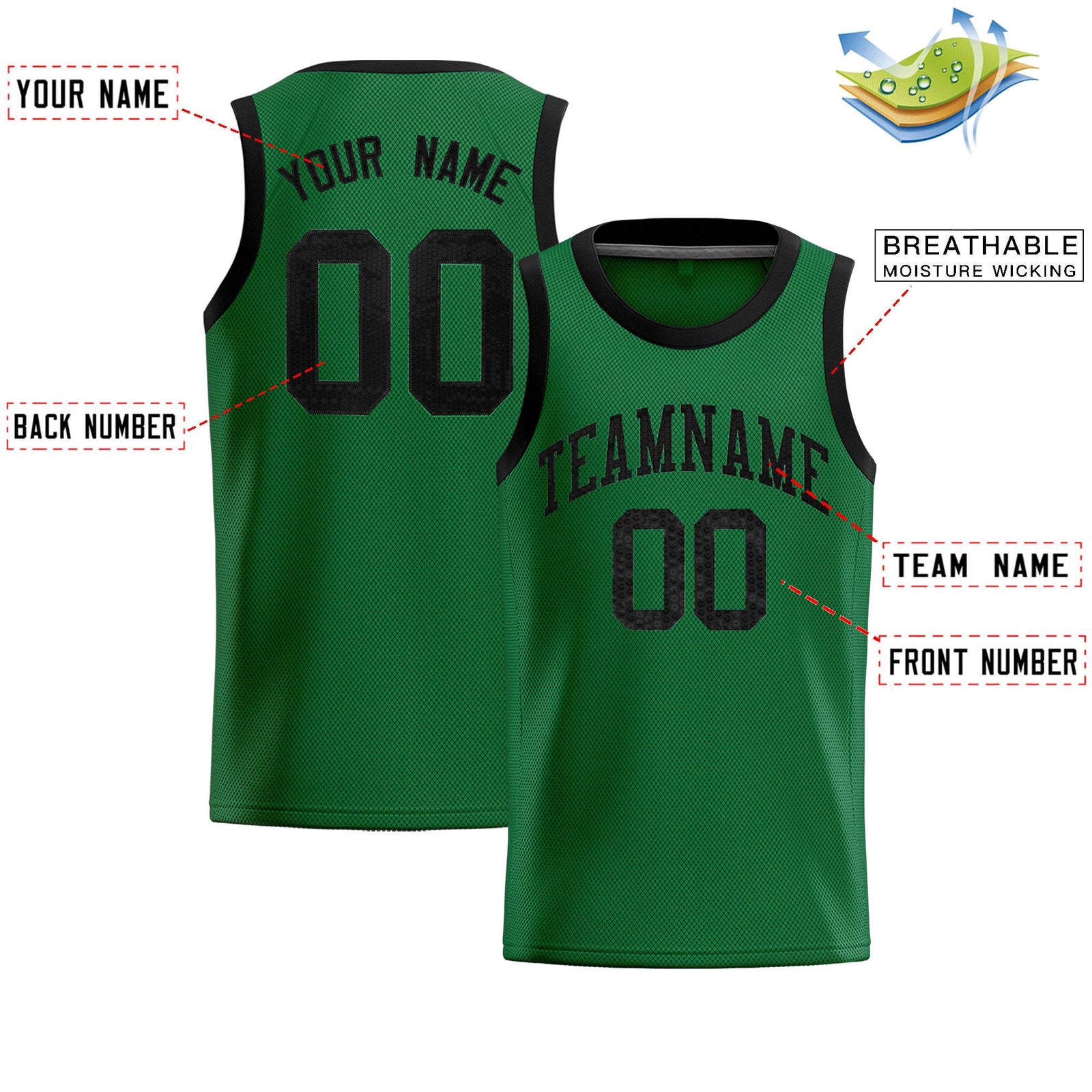 Custom Kelly Green Sequined Tops Athletic Basketball Jersey
