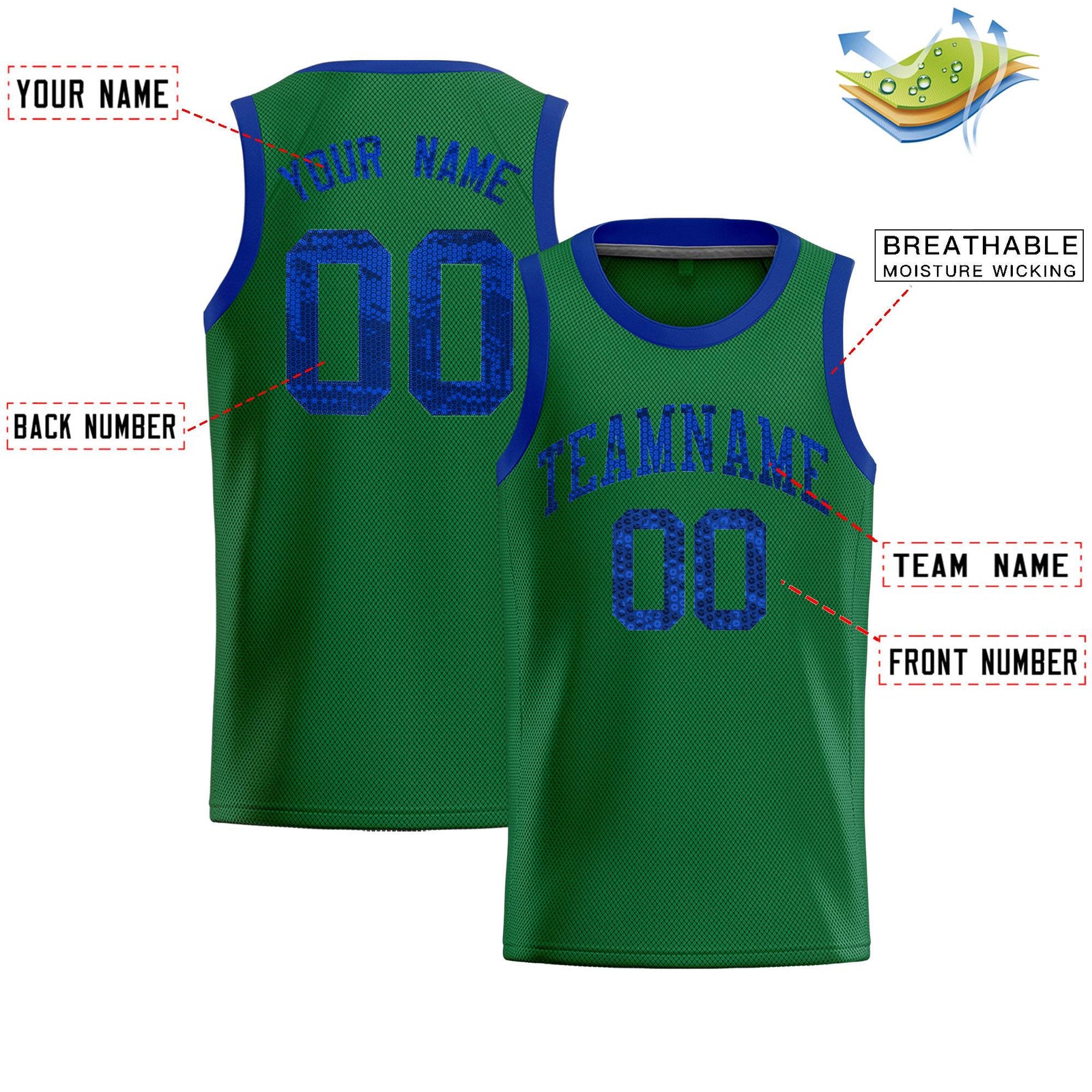 Custom Kelly Green Sequined Tops Athletic Basketball Jersey