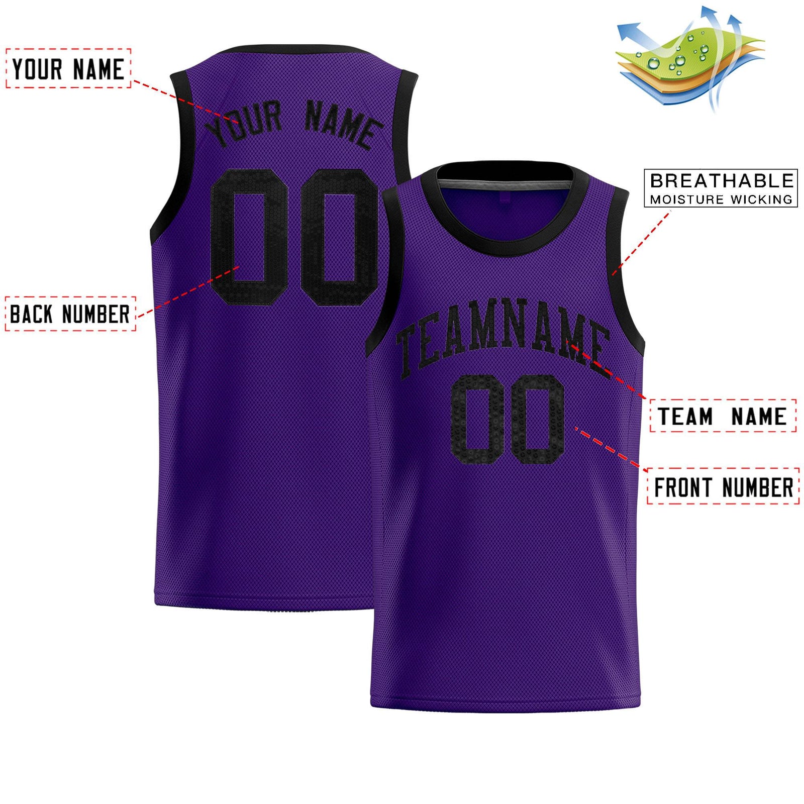 Custom Purple Sequined Tops Athletic Basketball Jersey