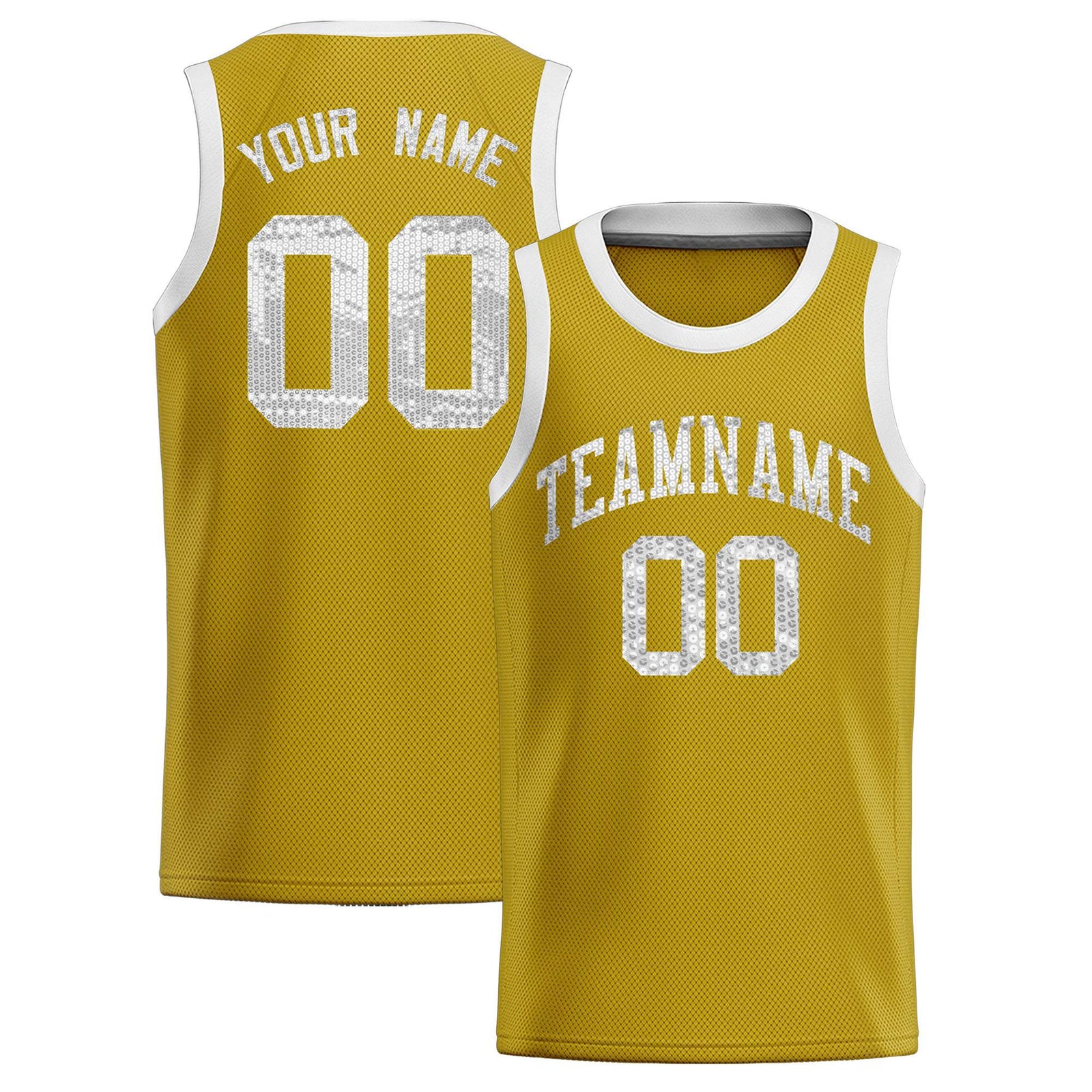 Custom Old Gold Sequined Tops Athletic Basketball Jersey