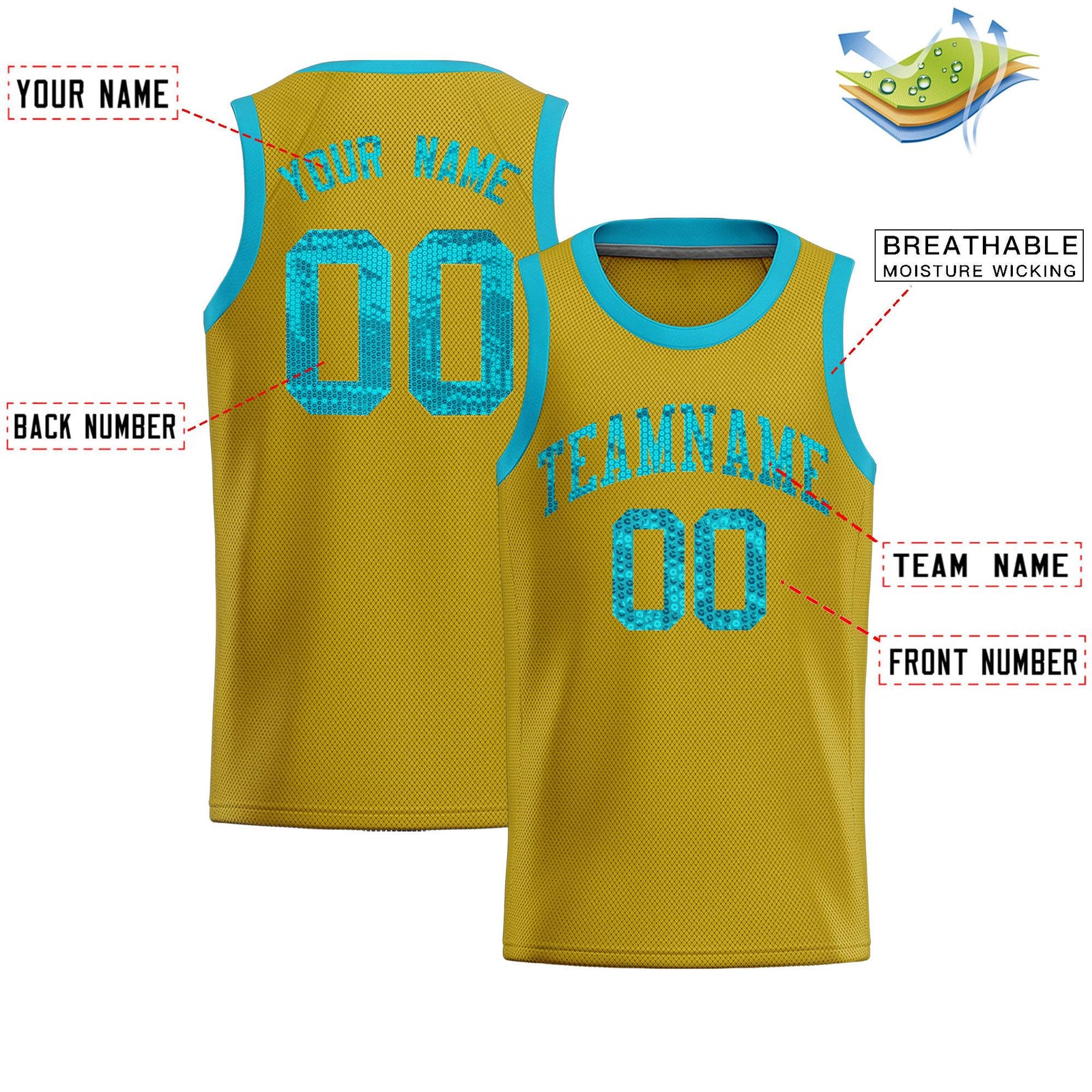 Custom Old Gold Sequined Tops Athletic Basketball Jersey