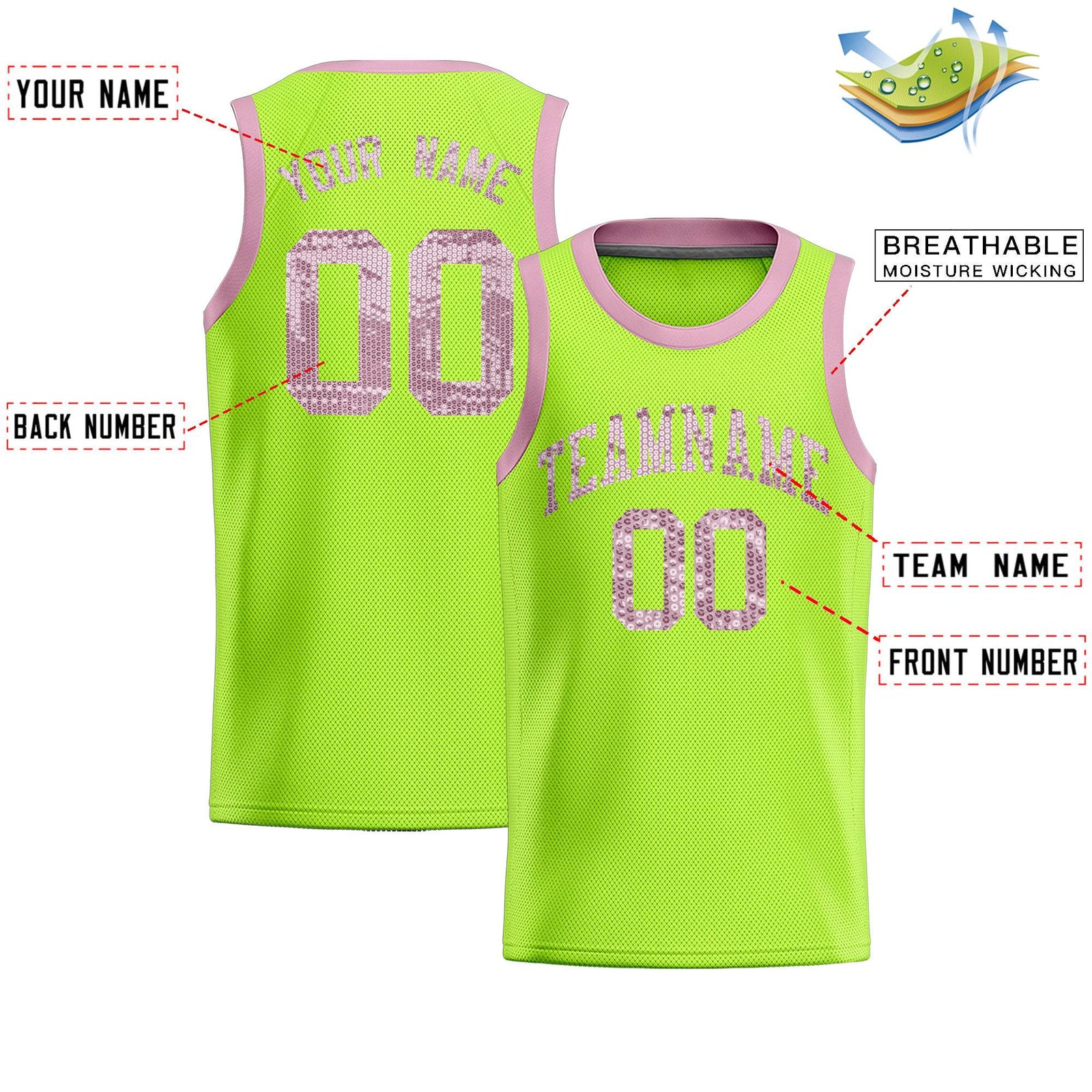 Custom Kelly Green Sequined Tops Athletic Basketball Jersey