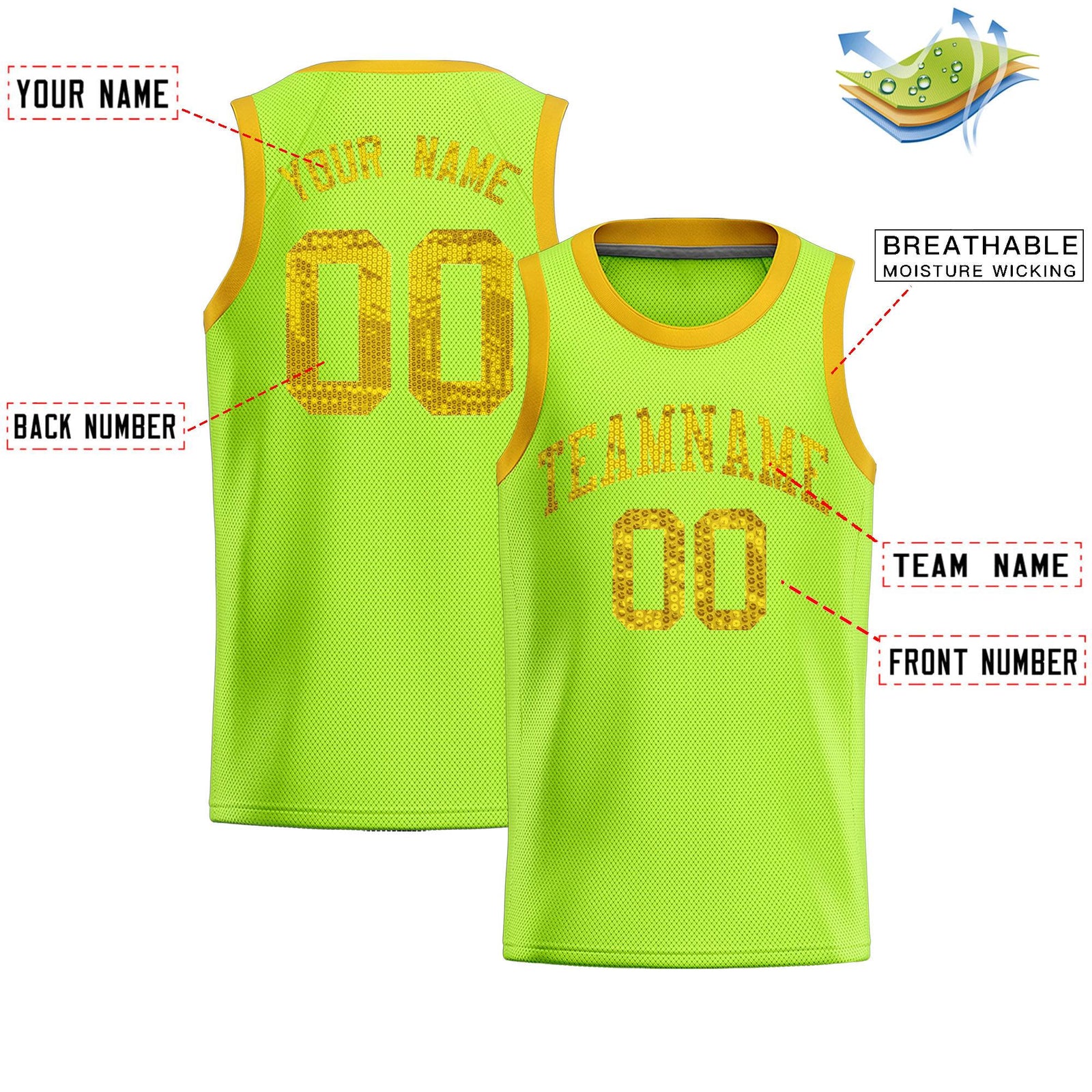 Custom Kelly Green Sequined Tops Athletic Basketball Jersey
