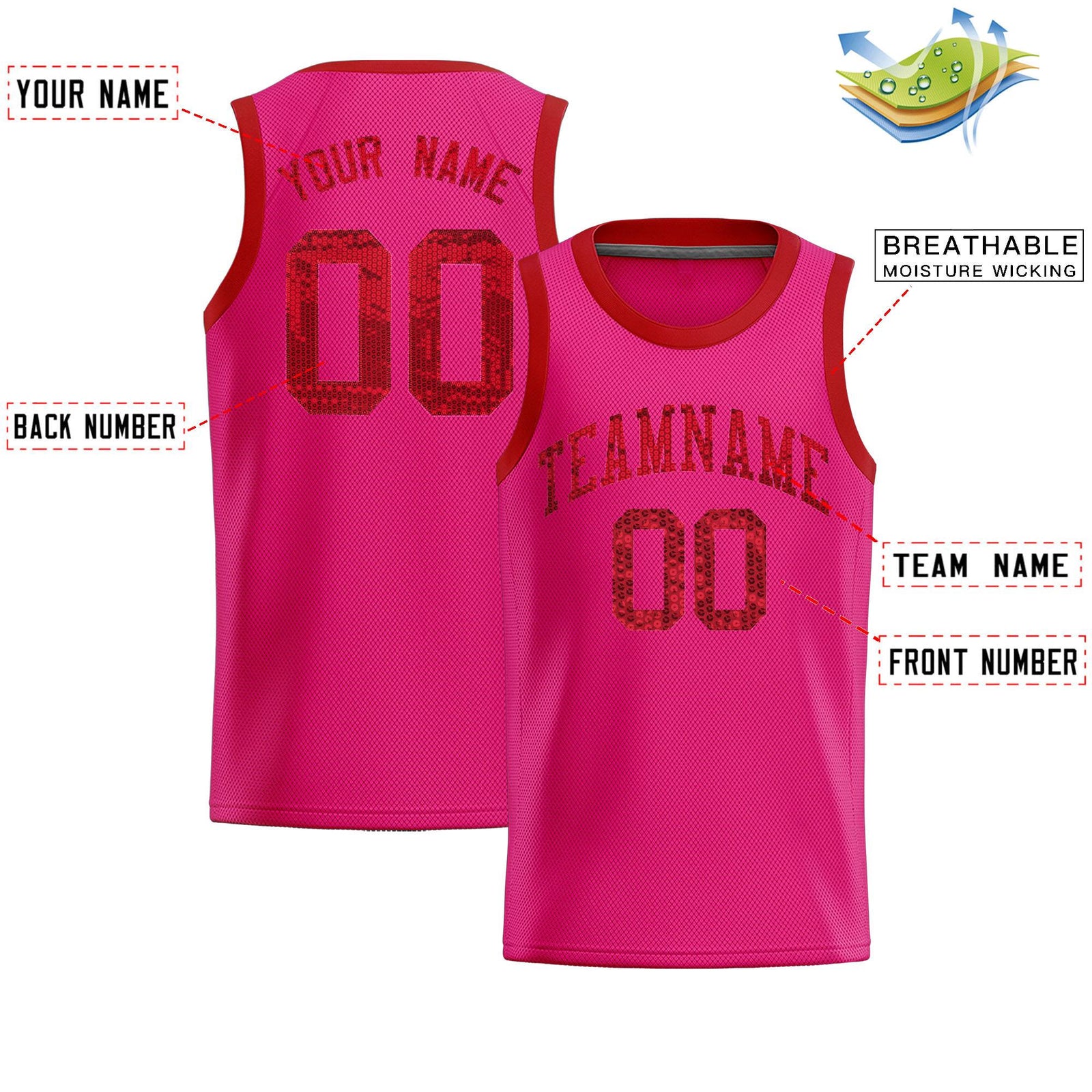 Custom Pink Sequined Tops Athletic Basketball Jersey