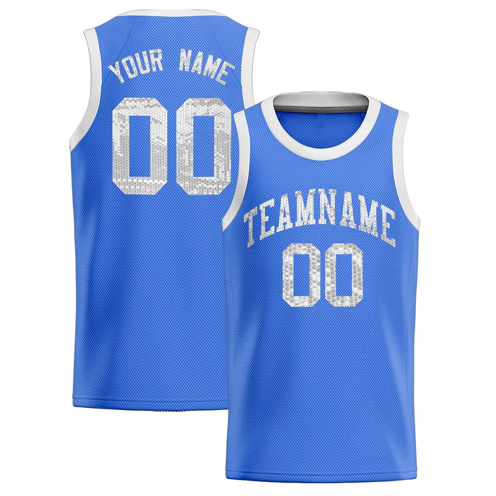 Custom Powder Blue Sequined Tops Athletic Basketball Jersey