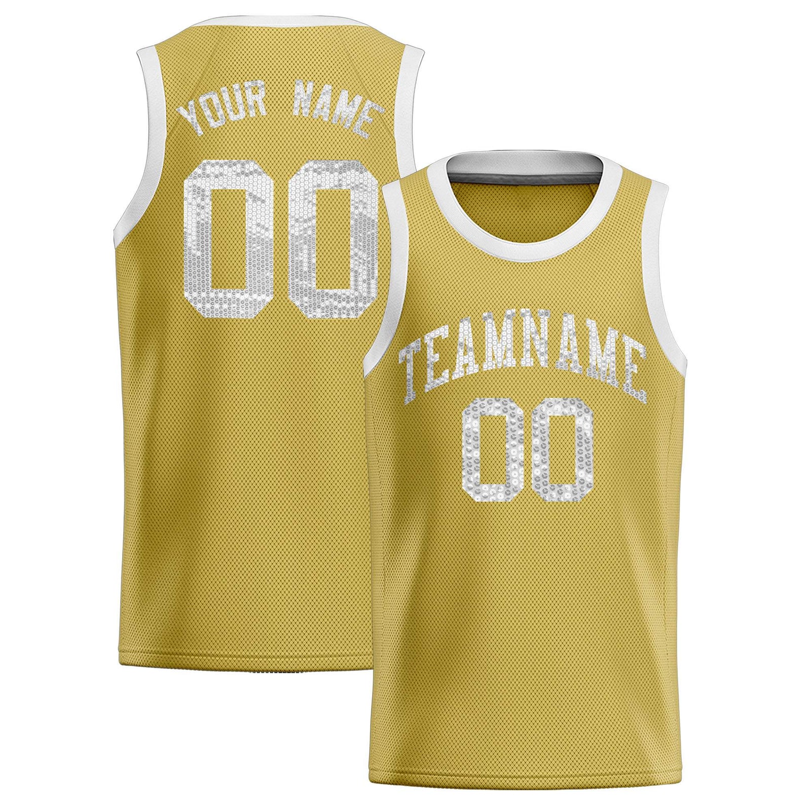 Custom Old Gold Sequined Tops Athletic Basketball Jersey
