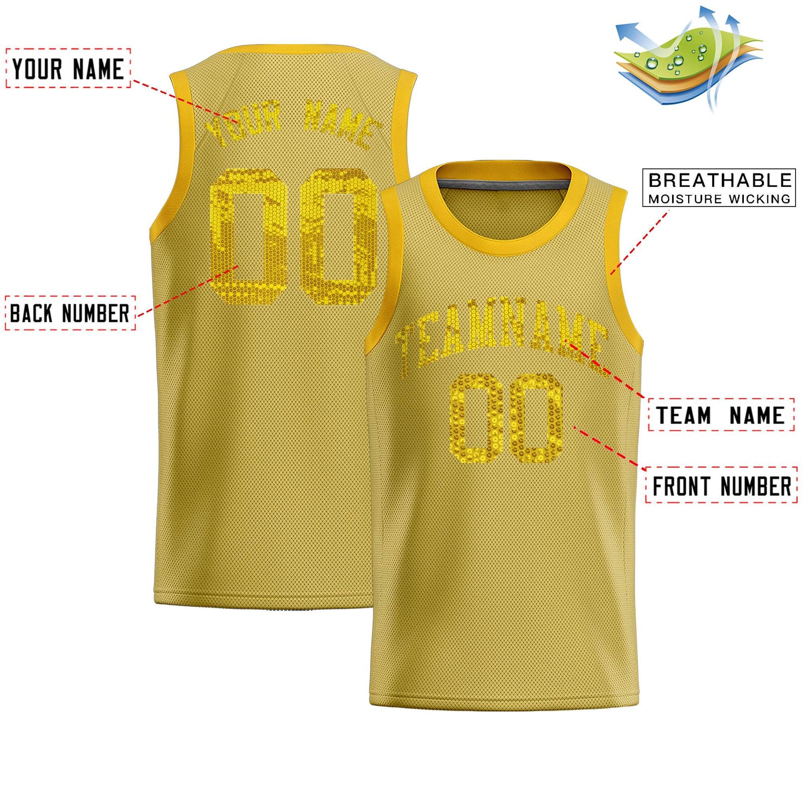 Custom Old Gold Sequined Tops Athletic Basketball Jersey
