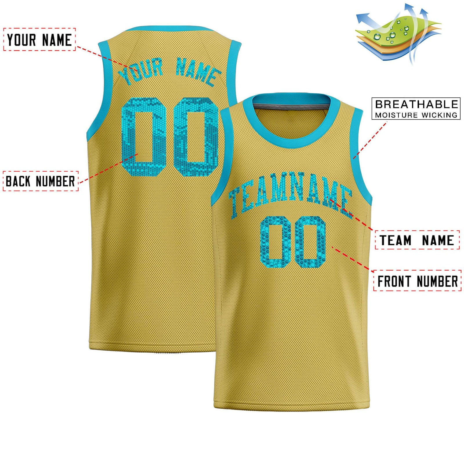 Custom Old Gold Sequined Tops Athletic Basketball Jersey