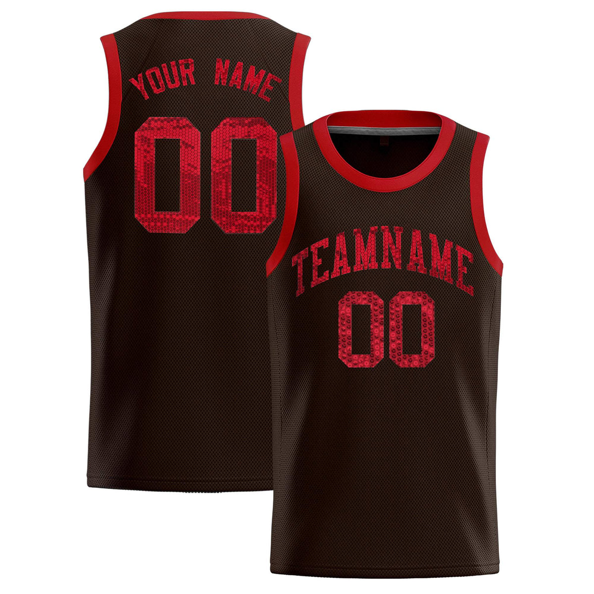 Custom Brown Sequined Tops Athletic Basketball Jersey