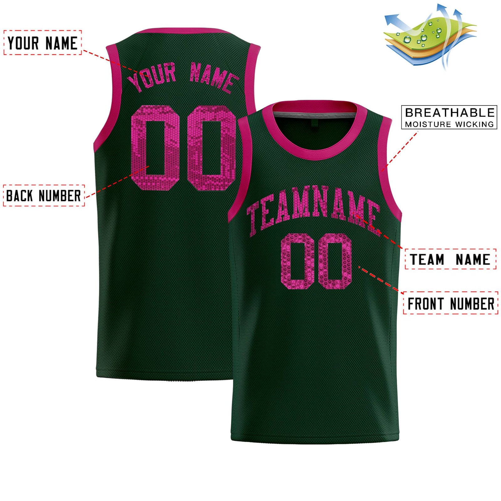 Custom Hunter Green Sequined Tops Athletic Basketball Jersey