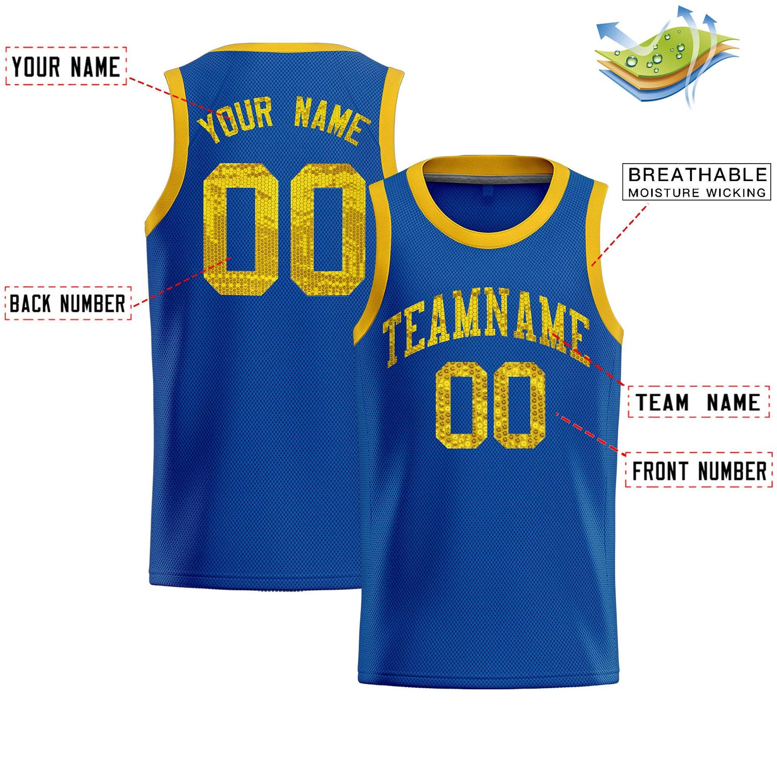 Custom Royal Sequined Tops Athletic Basketball Jersey