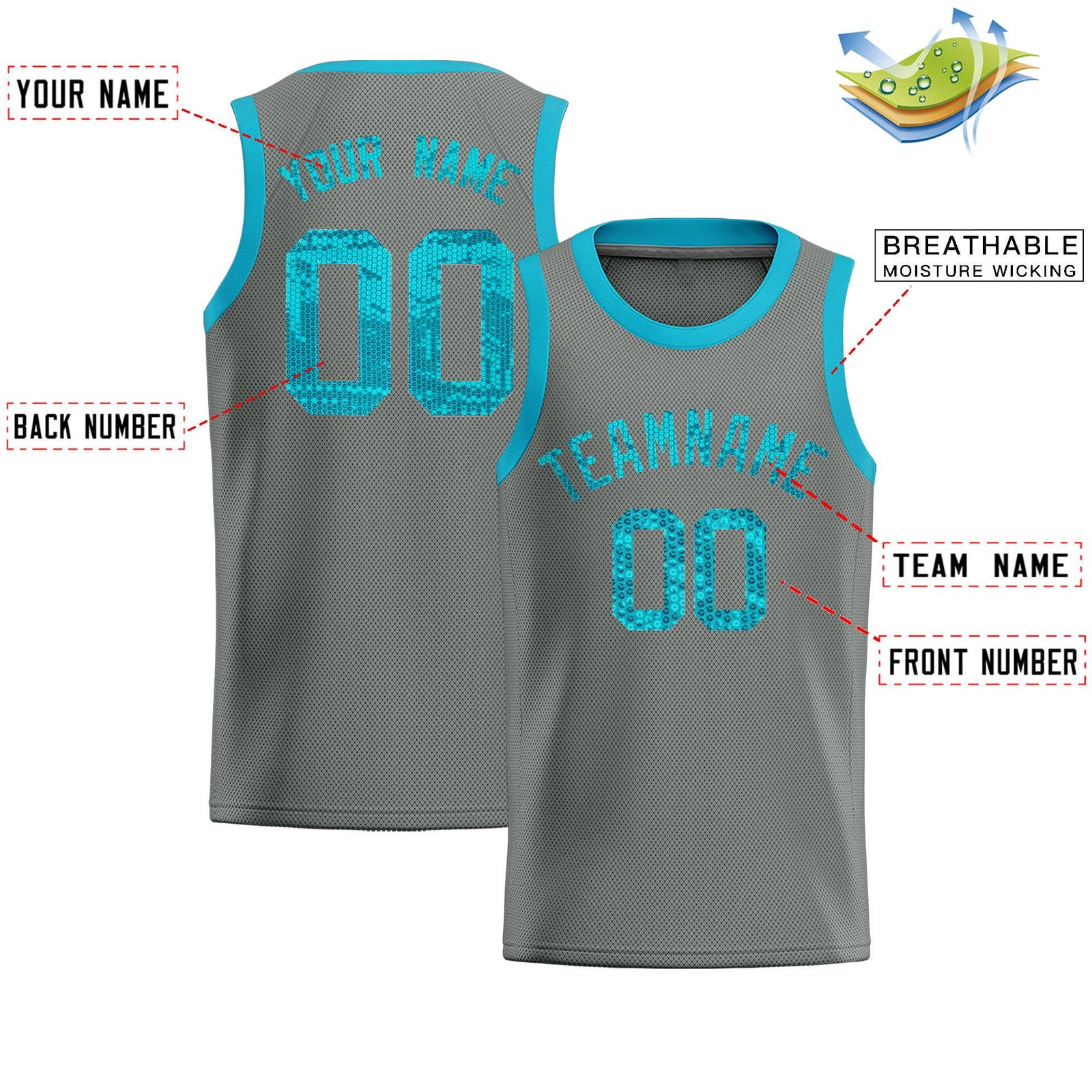 Custom Gray Sequined Tops Athletic Basketball Jersey