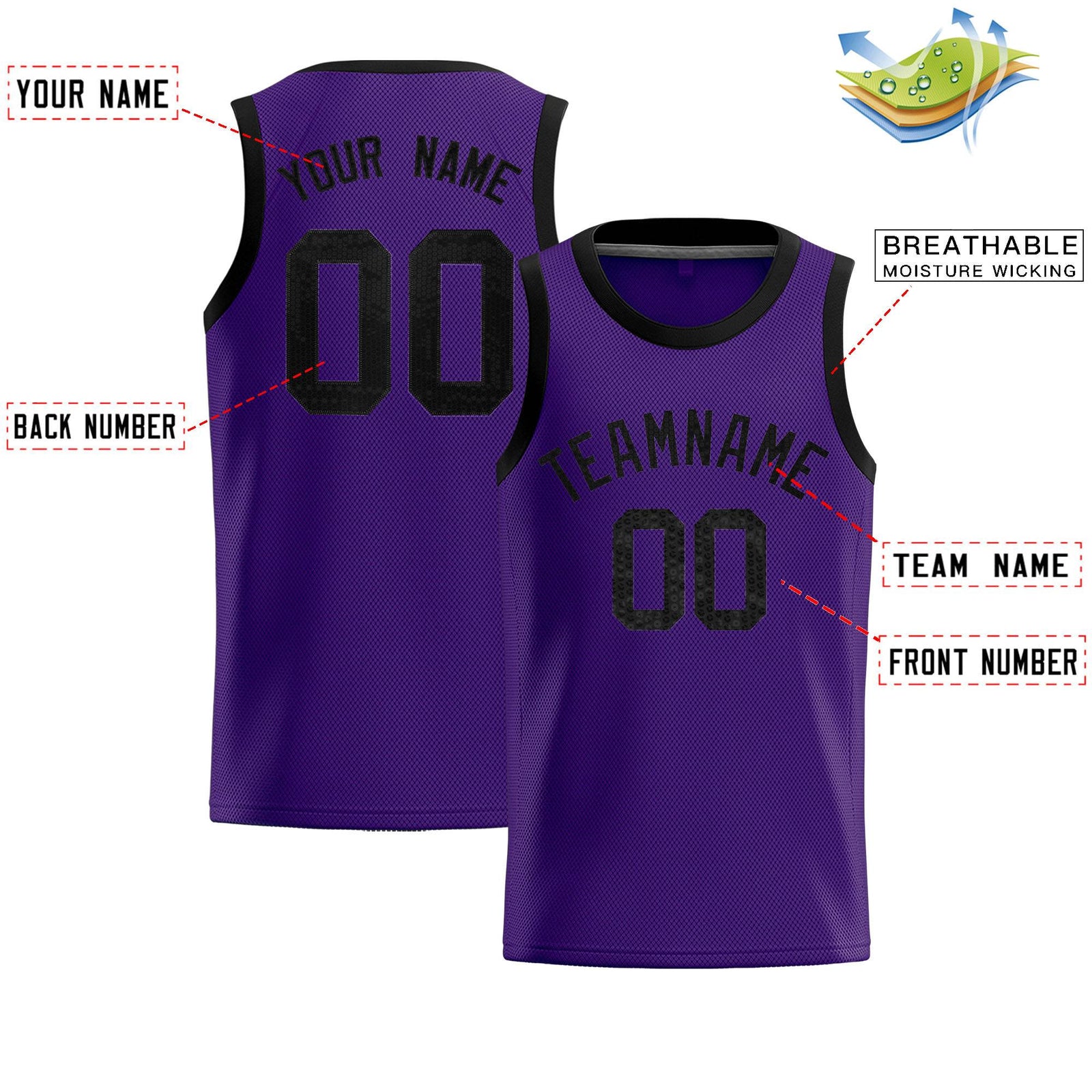 Custom Purple Sequined Tops Athletic Basketball Jersey