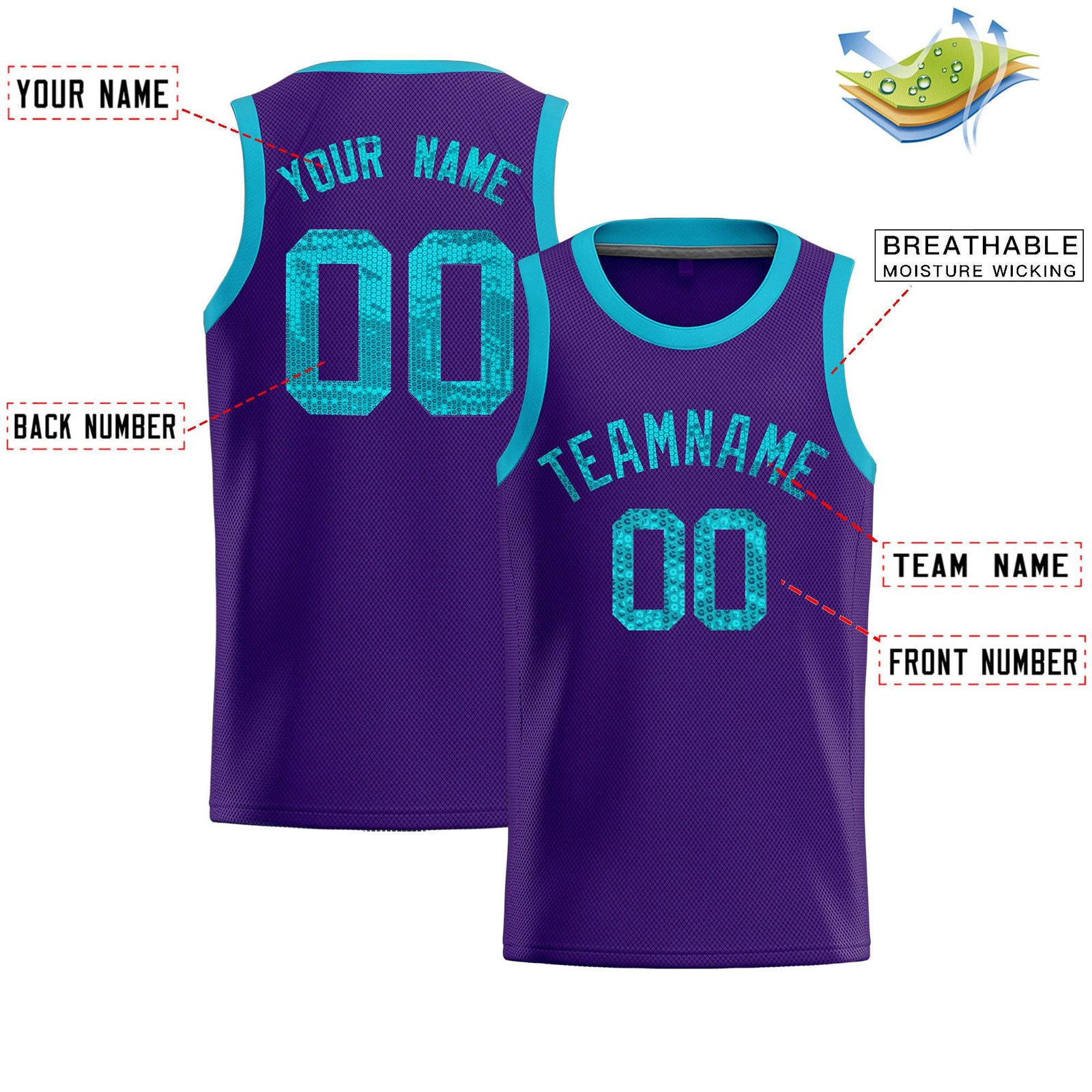 Custom Purple Sequined Tops Athletic Basketball Jersey