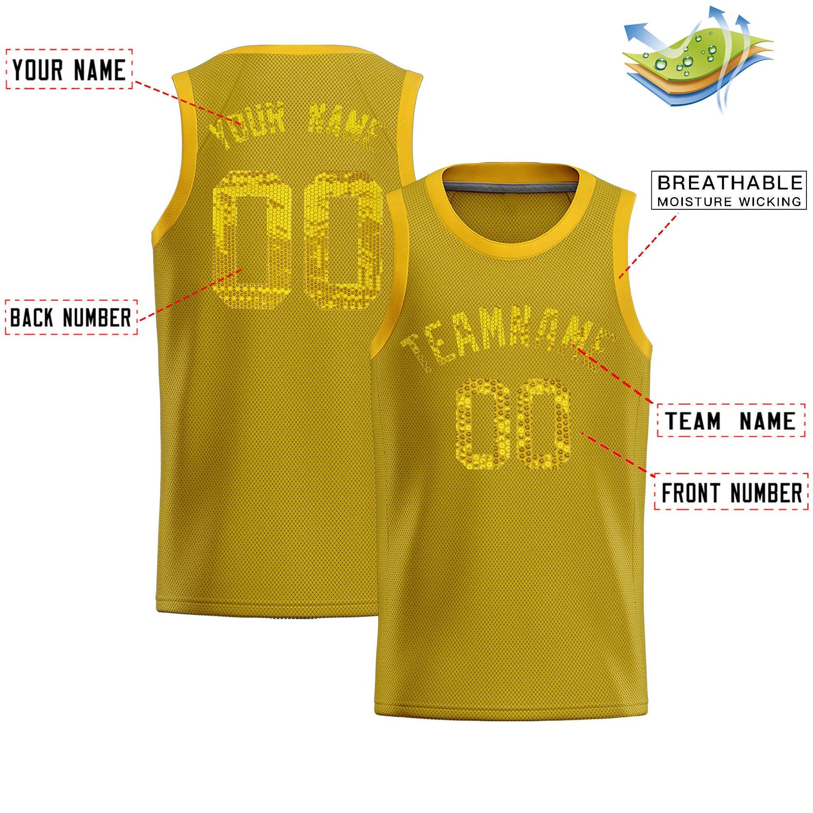 Custom Old Gold Sequined Tops Athletic Basketball Jersey