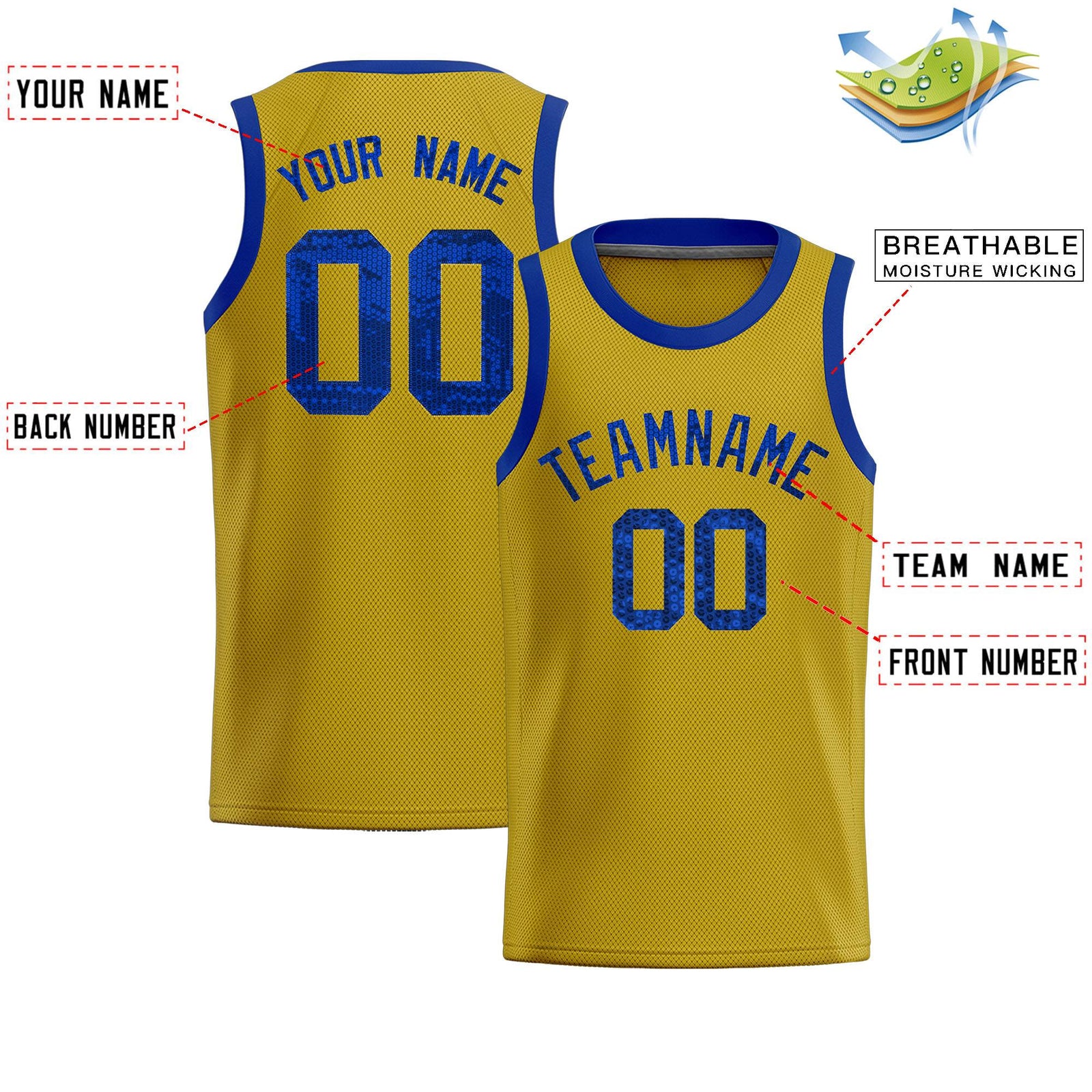 Custom Old Gold Sequined Tops Athletic Basketball Jersey