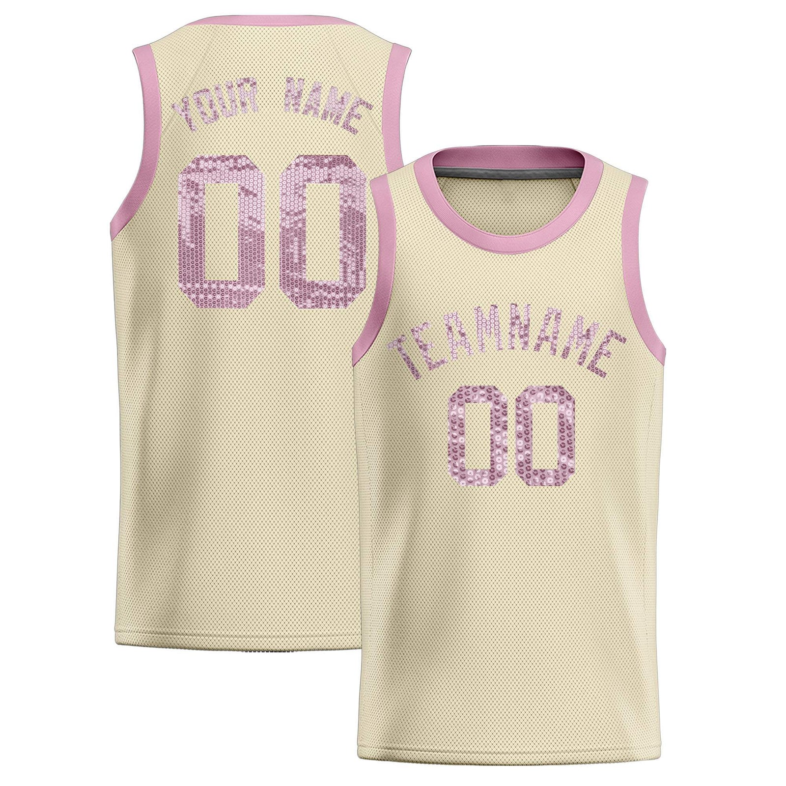 Custom Cream Sequined Tops Athletic Basketball Jersey