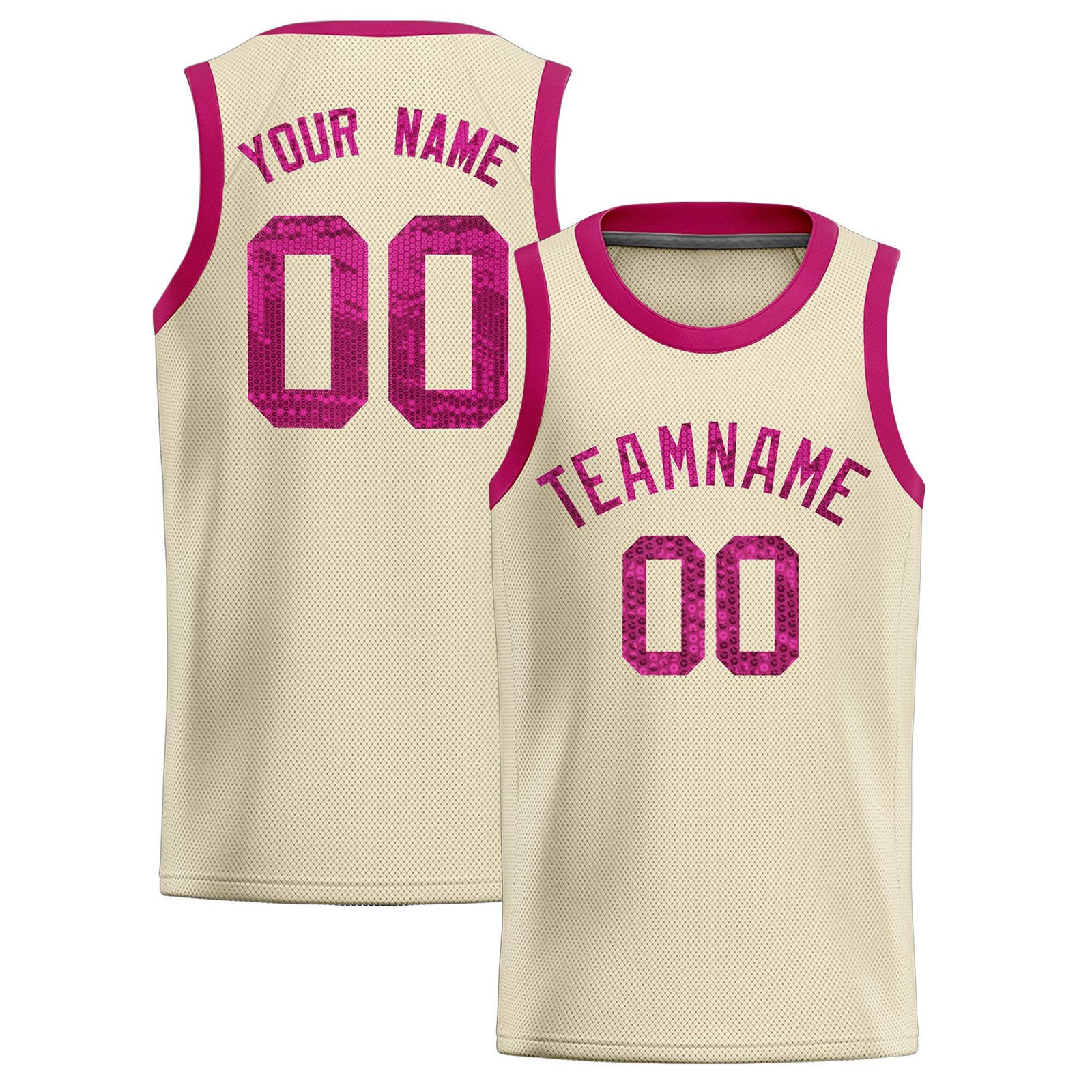 Custom Cream Sequined Tops Athletic Basketball Jersey