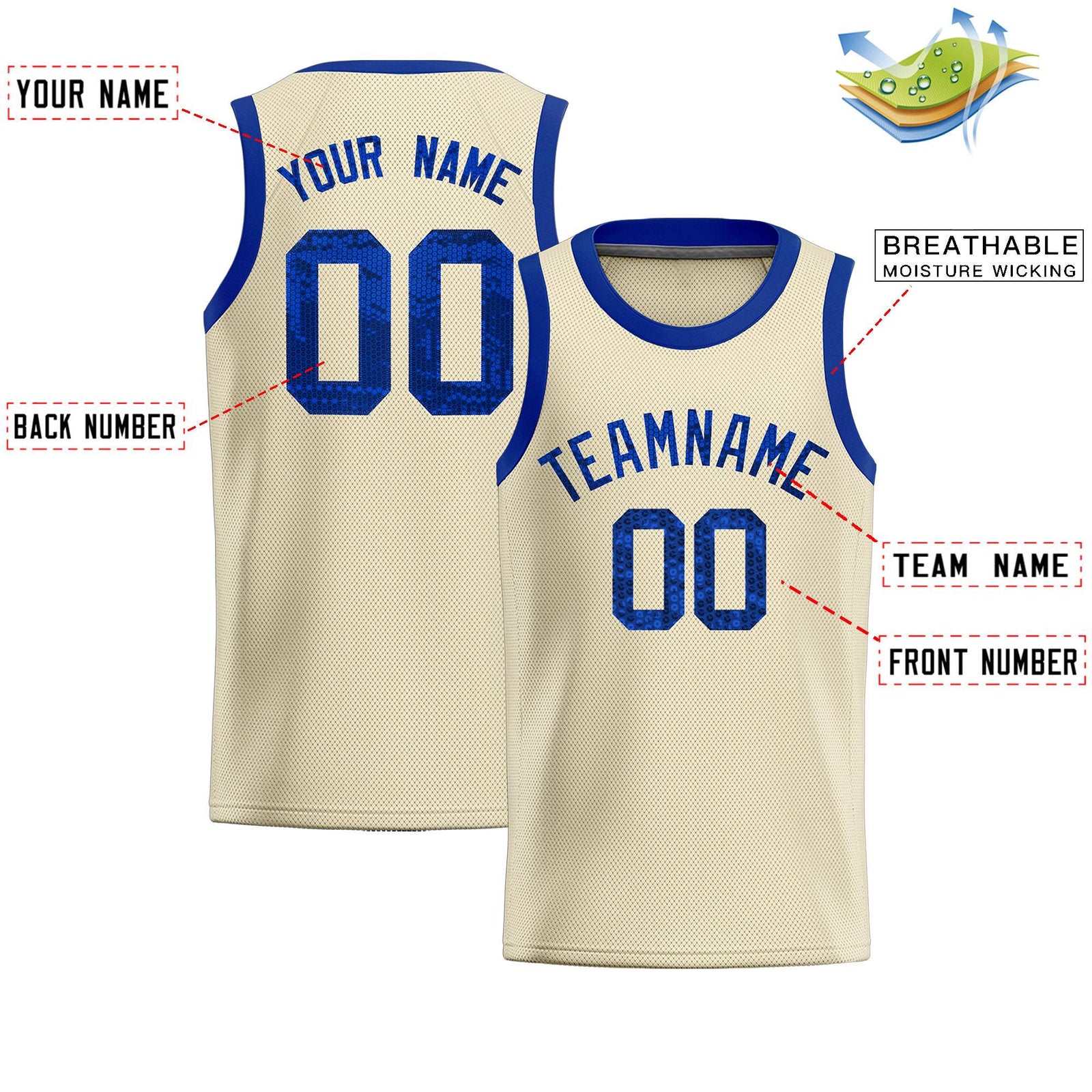 Custom Cream Sequined Tops Athletic Basketball Jersey