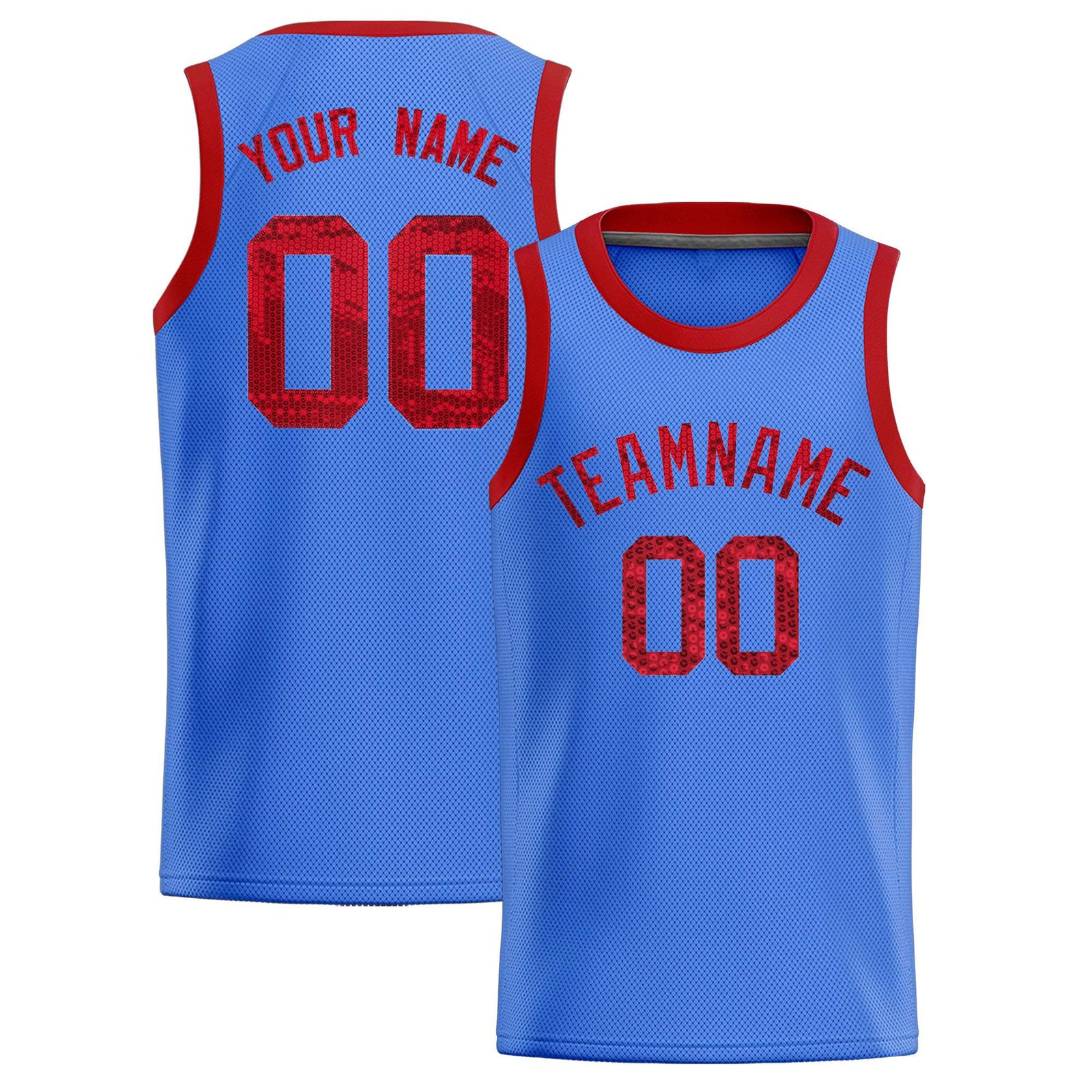 Custom Powder Blue Sequined Tops Athletic Basketball Jersey