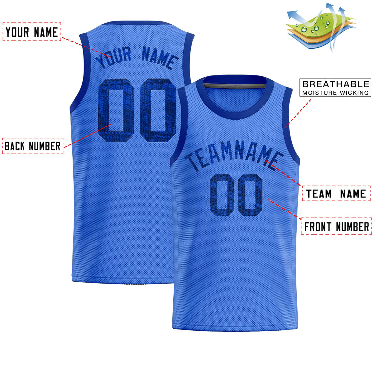Custom Powder Blue Sequined Tops Athletic Basketball Jersey