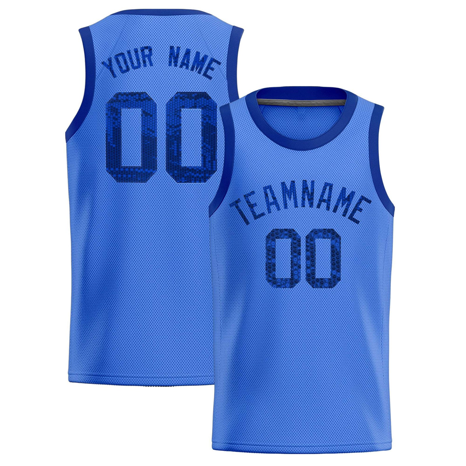 Custom Powder Blue Sequined Tops Athletic Basketball Jersey