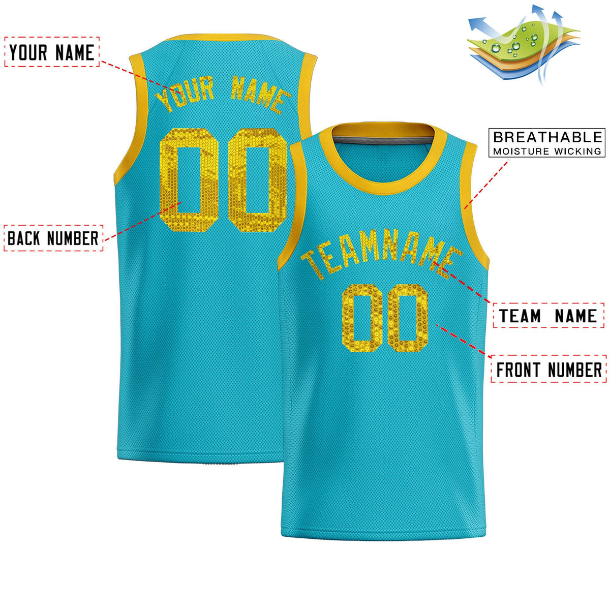 Custom Sky Blue Sequined Tops Athletic Basketball Jersey