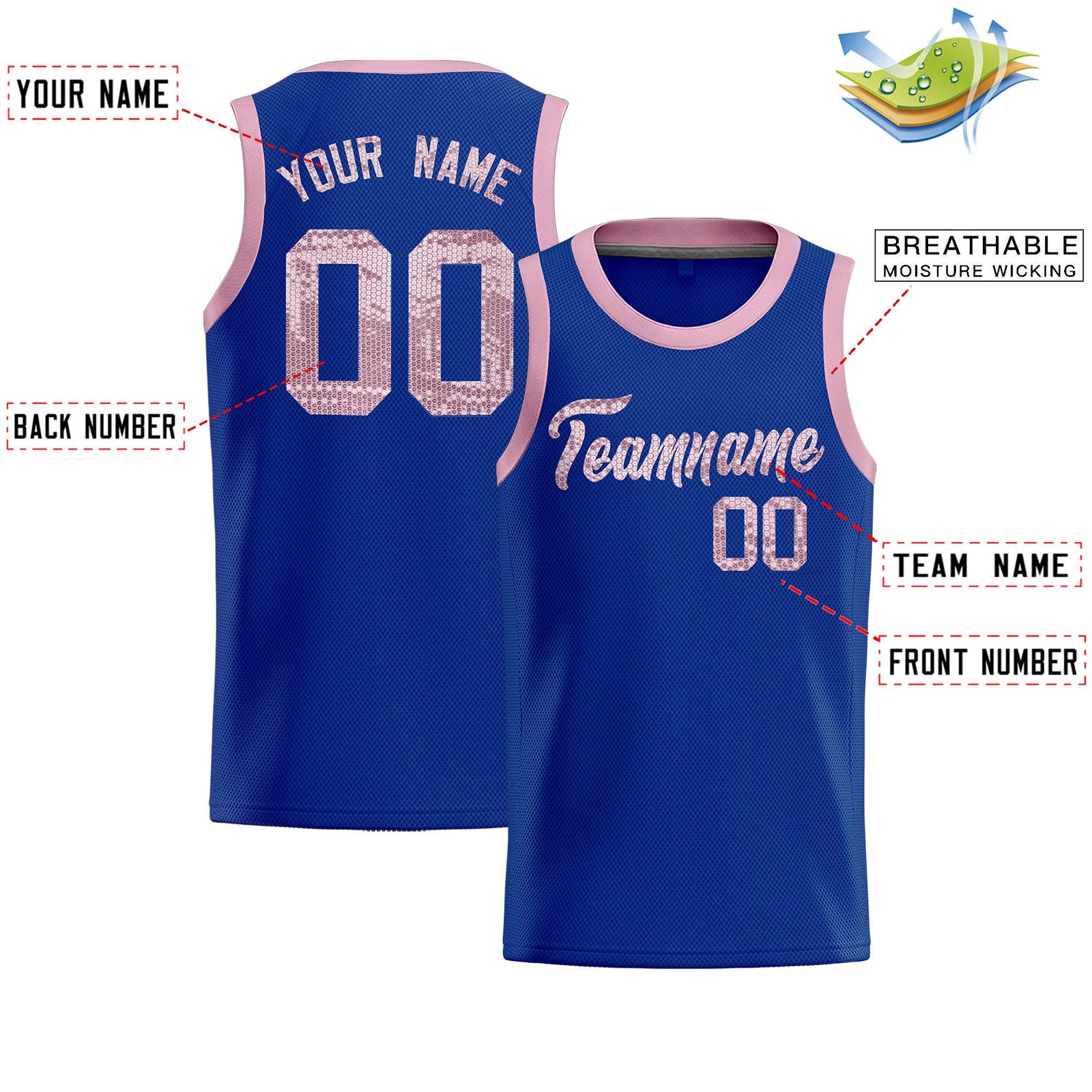 Custom Royal Sequined Tops Athletic Basketball Jersey