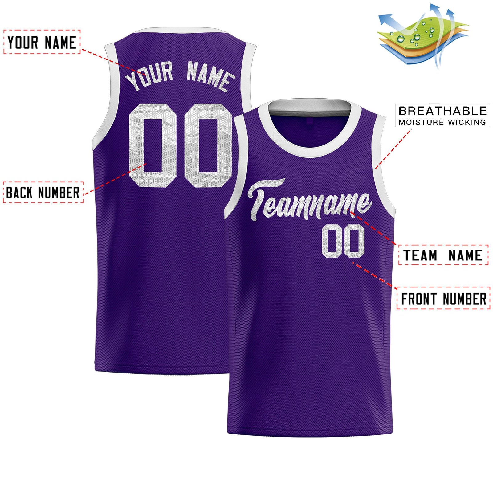 Custom Purple Sequined Tops Athletic Basketball Jersey