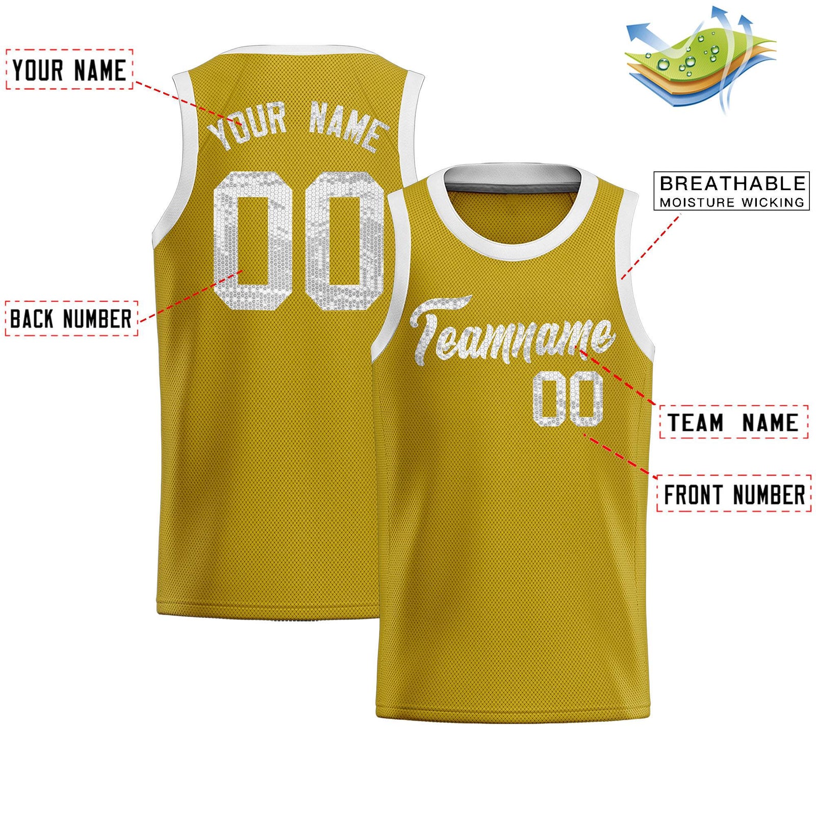 Custom Old Gold Sequined Tops Athletic Basketball Jersey