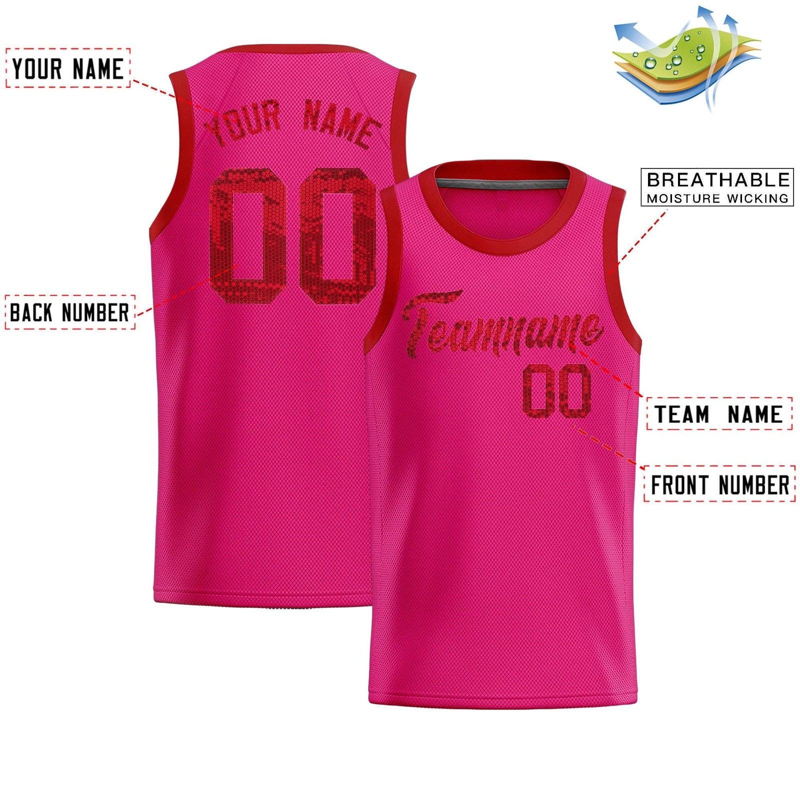 Custom Pink Sequined Tops Athletic Basketball Jersey