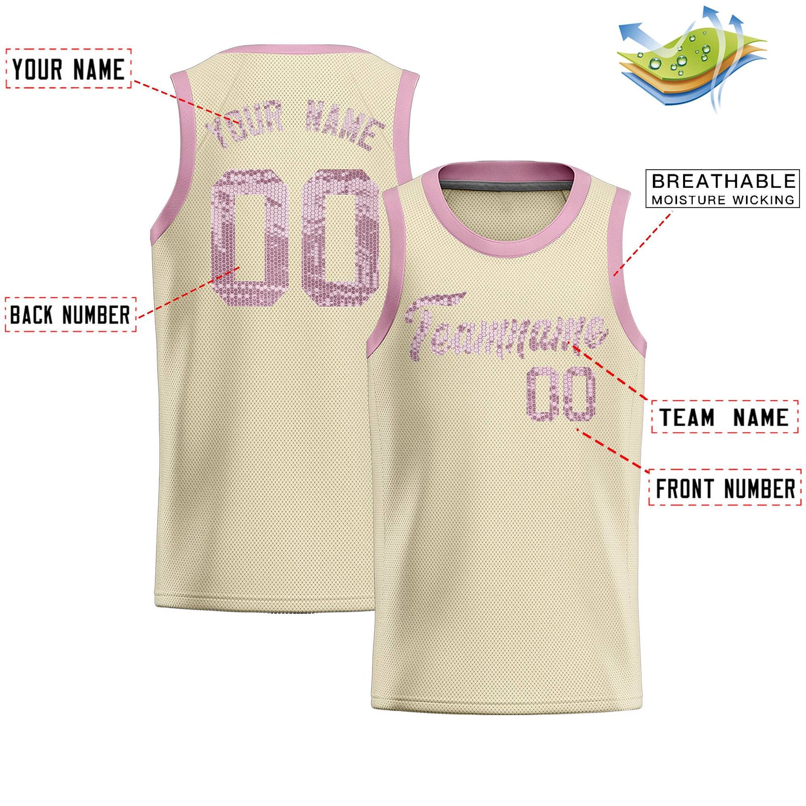 Custom Cream Sequined Tops Athletic Basketball Jersey