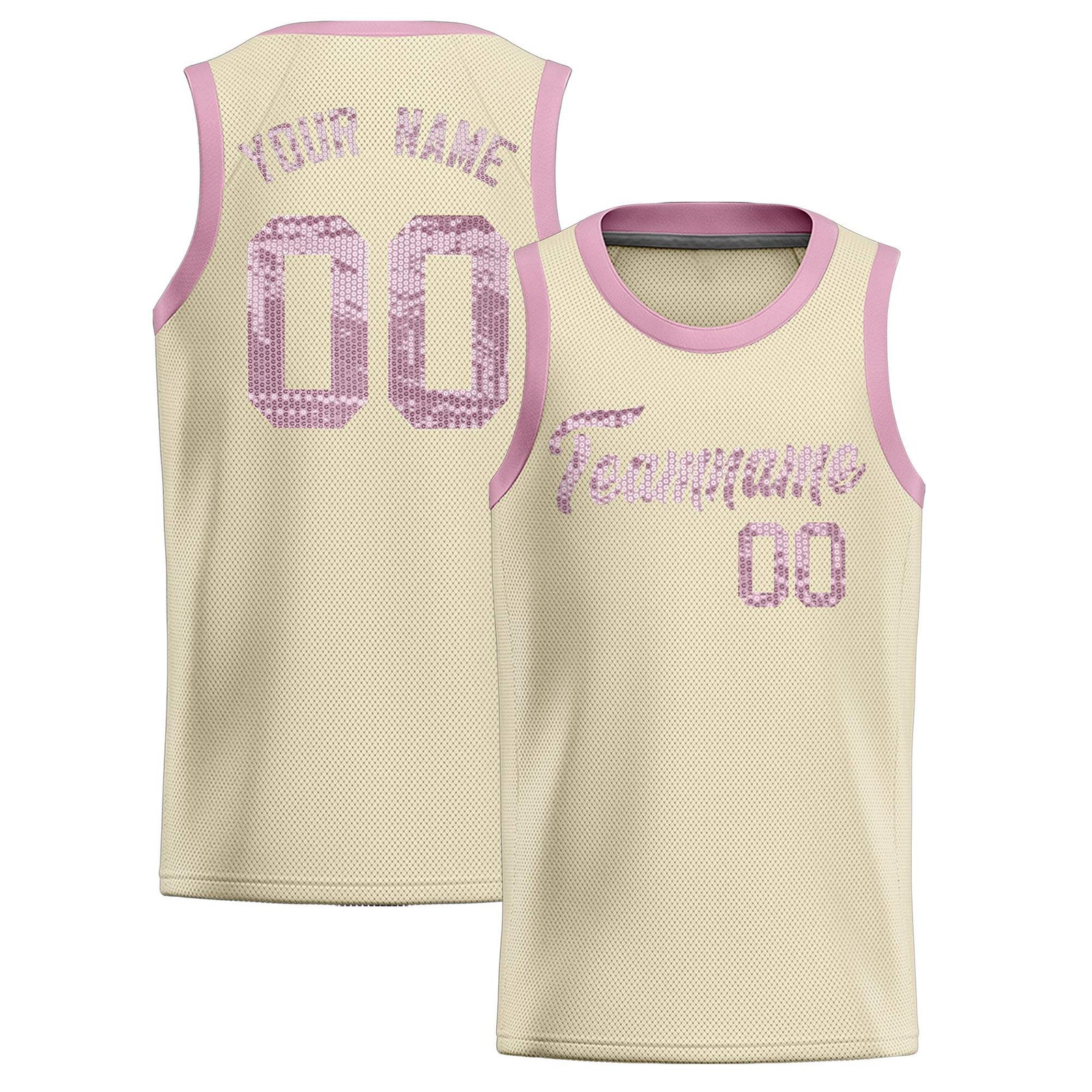 Custom Cream Sequined Tops Athletic Basketball Jersey