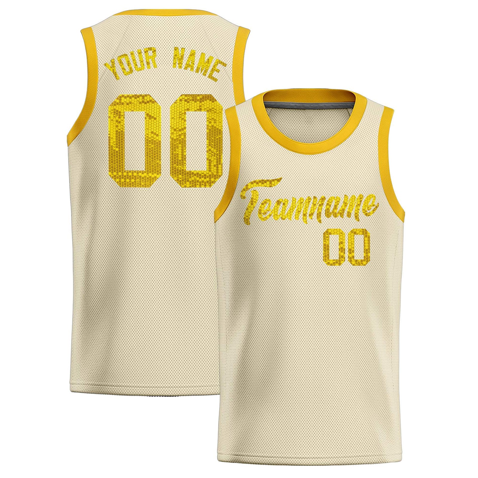 Custom Cream Sequined Tops Athletic Basketball Jersey