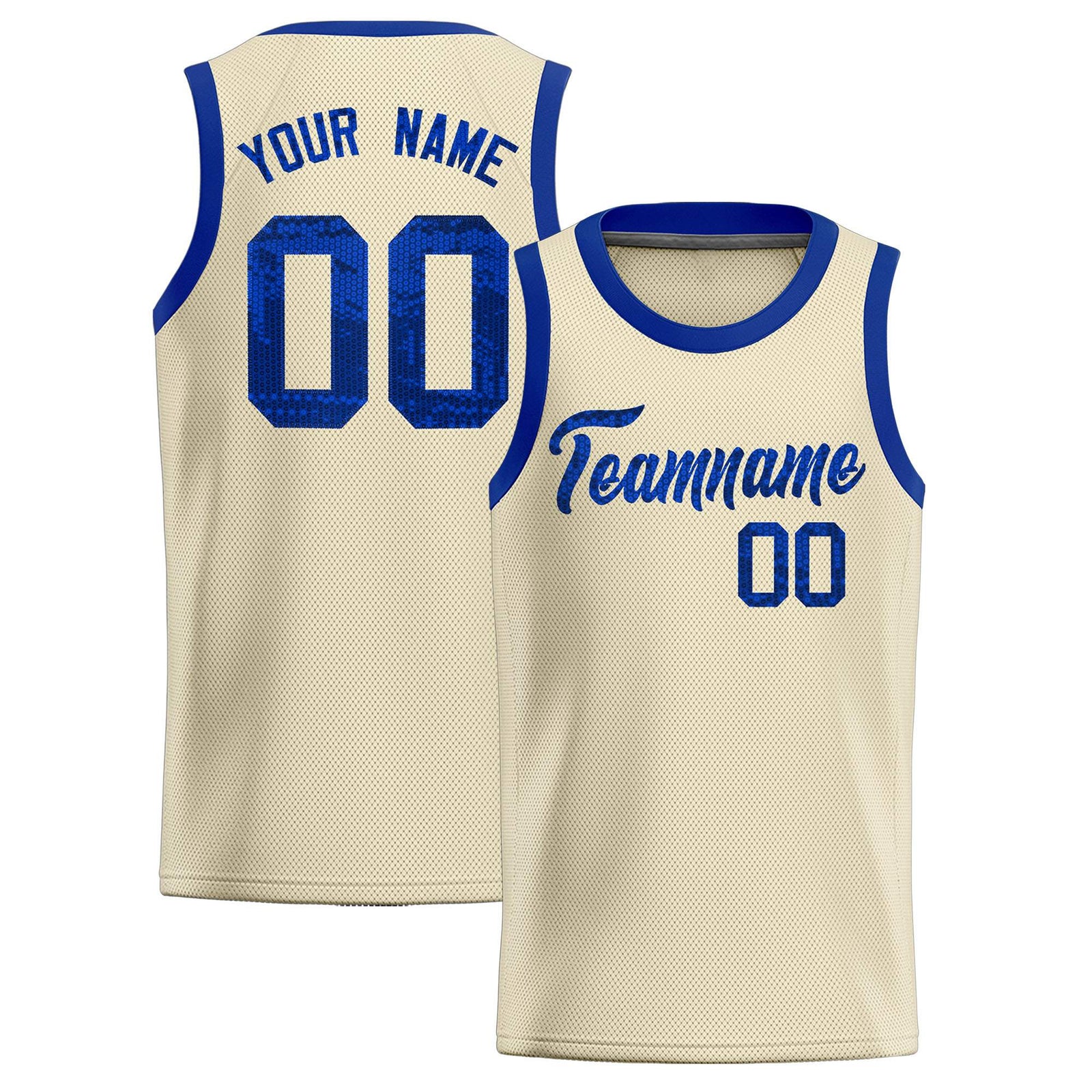 Custom Cream Sequined Tops Athletic Basketball Jersey