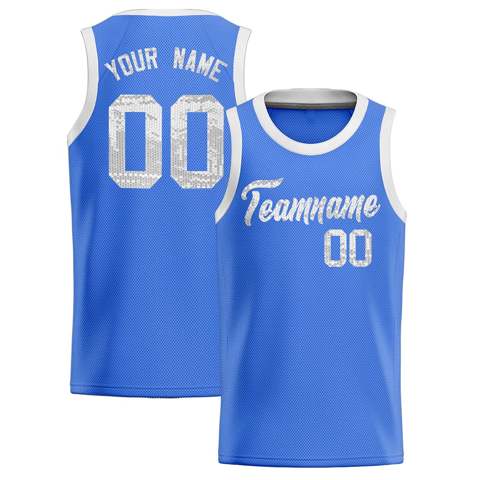Custom Powder Blue Sequined Tops Athletic Basketball Jersey