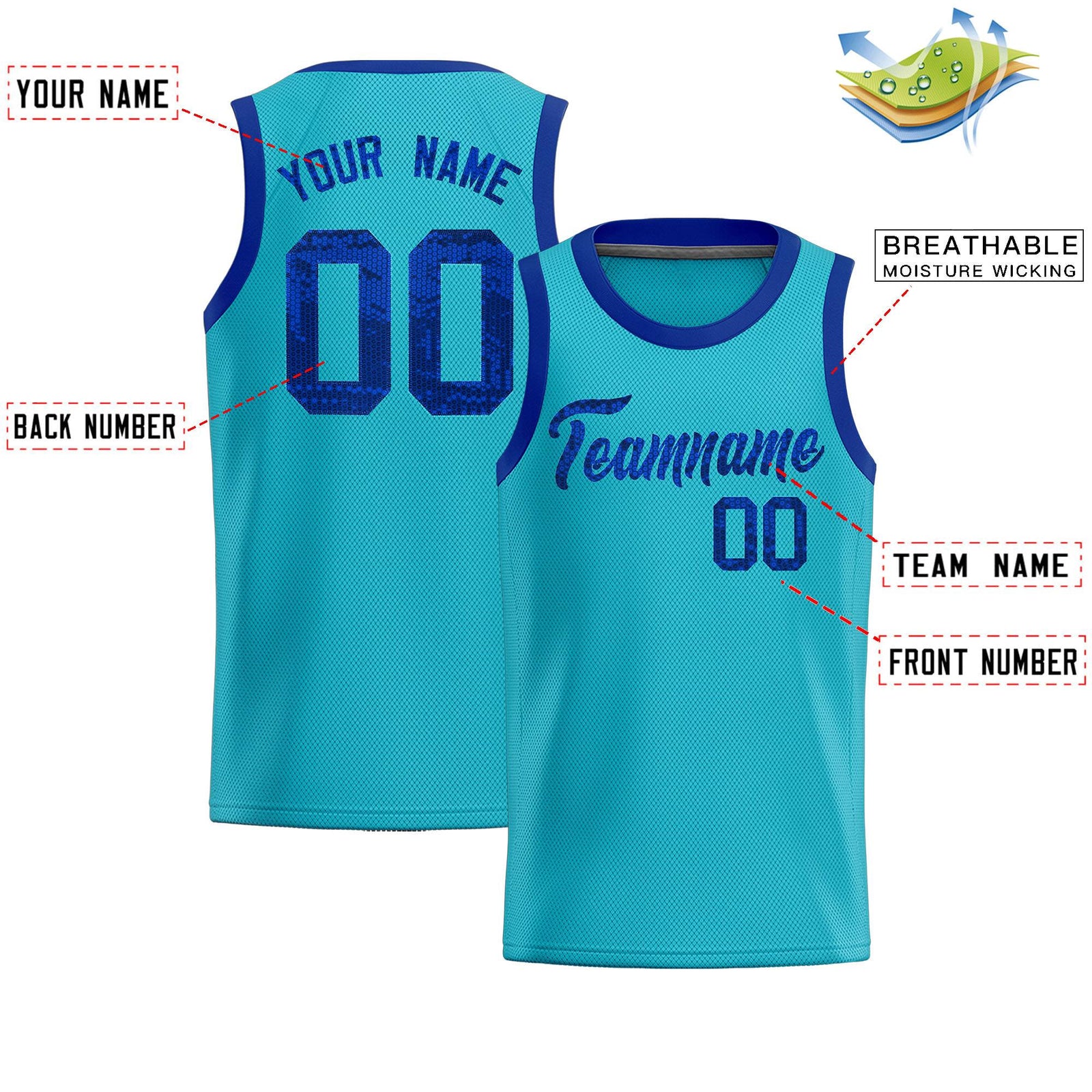 Custom Sky Blue Sequined Tops Athletic Basketball Jersey