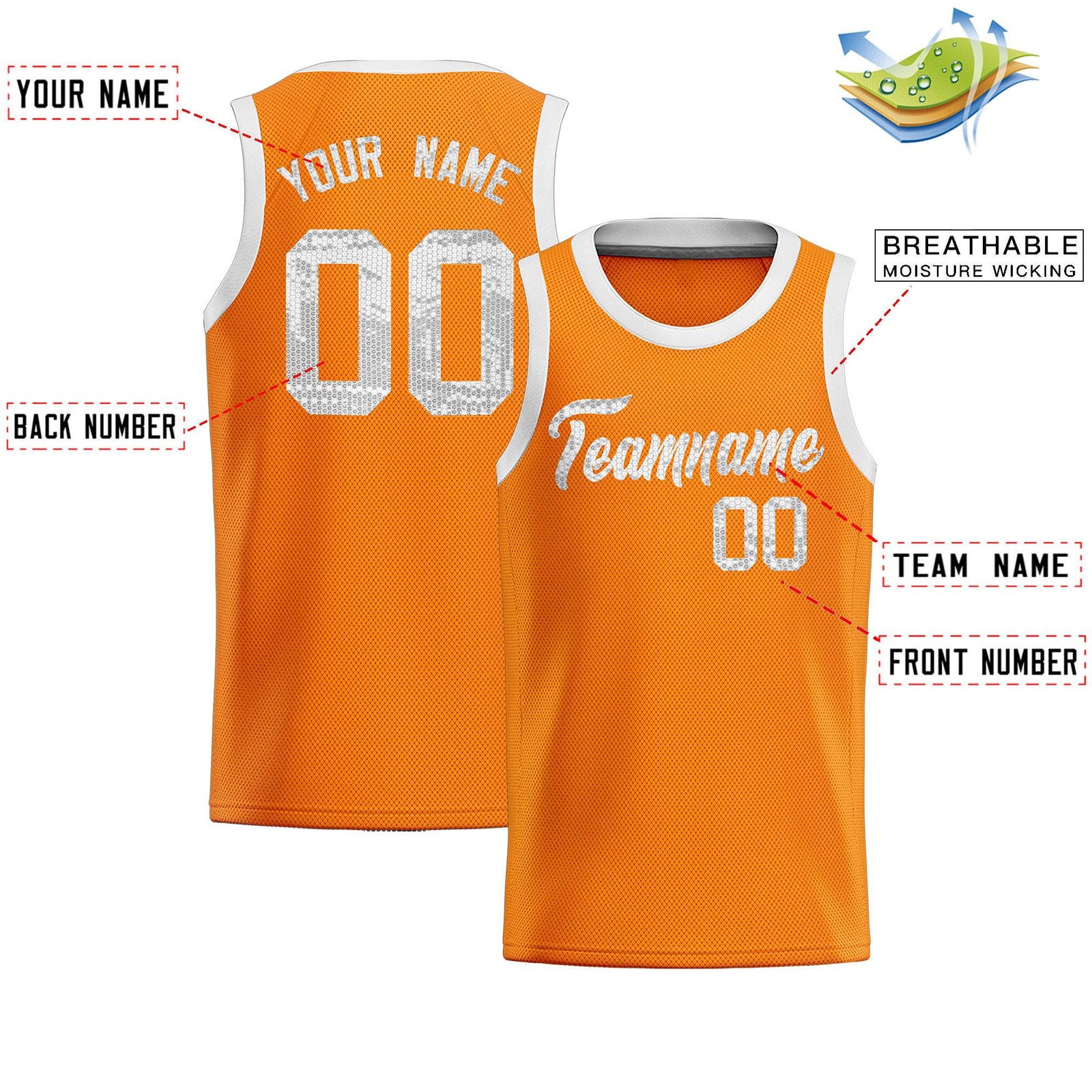 Custom Orange Sequined Tops Athletic Basketball Jersey