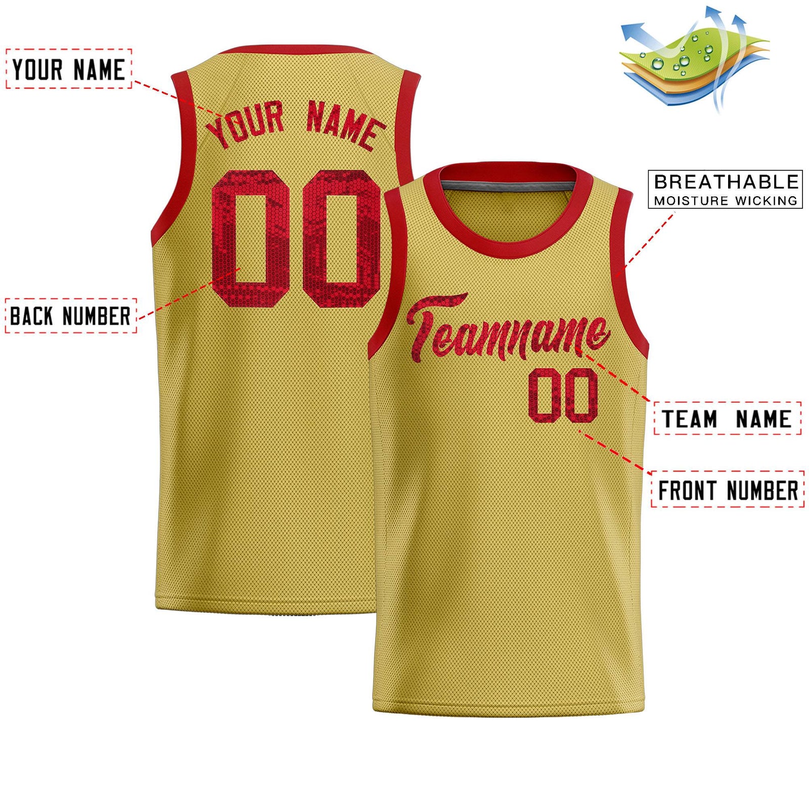 Custom Old Gold Sequined Tops Athletic Basketball Jersey