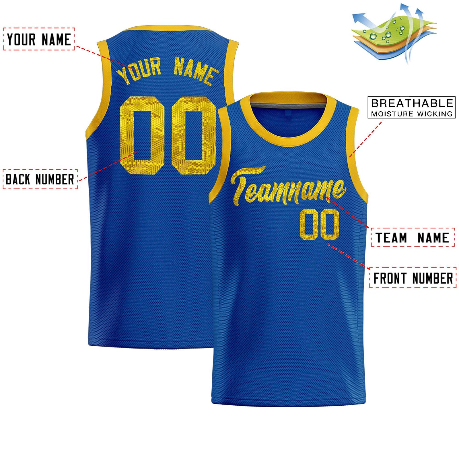 Custom Royal Sequined Tops Athletic Basketball Jersey