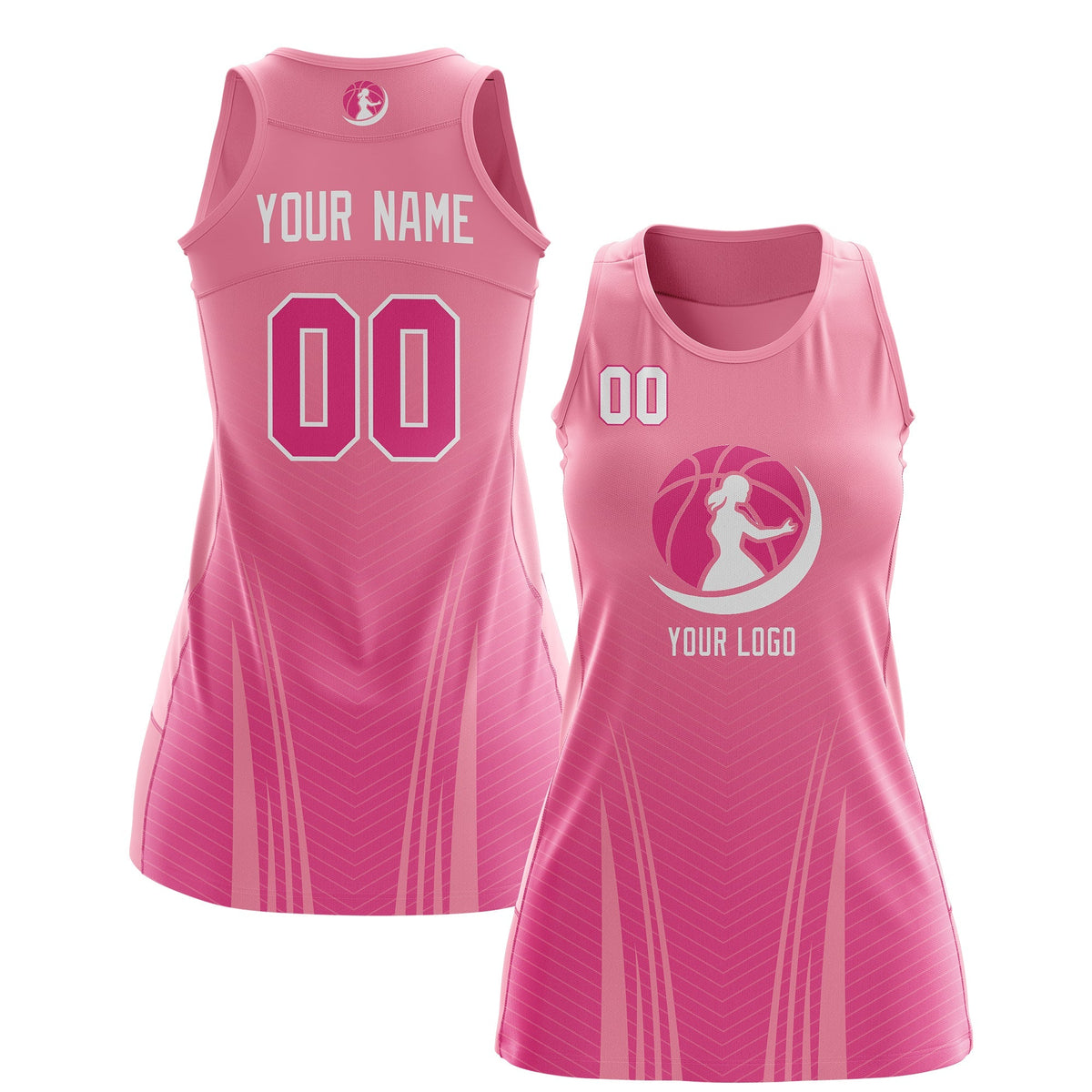 Custom Women Netball Dress | Light Pink Pink V-Shaped Pinstripes Gradient Team Uniform