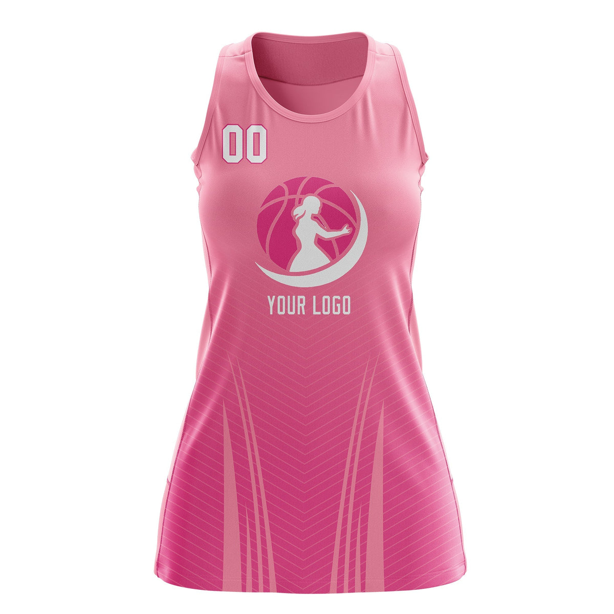 Custom Women Netball Dress | Light Pink Pink V-Shaped Pinstripes Gradient Team Uniform