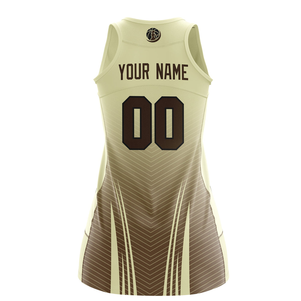Custom Netball Dress | Cream Light Brown for Women with V-Shaped Pinstripes Personalized Uniform